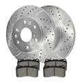 AutoShack Front Drilled Slotted Brake Rotors Silver and Ceramic Pads Kit Driver and Passenger Side Replacement for 2013 2014 2015 2016 2017 2018 2019 Cadillac XTS 3.6L V6 AWD FWD