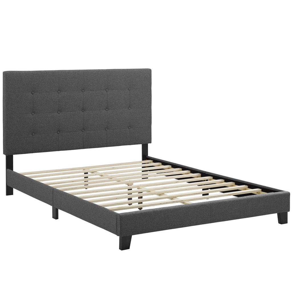 Modway Melanie Twin Tufted Button Upholstered Fabric Platform Bed in Gray