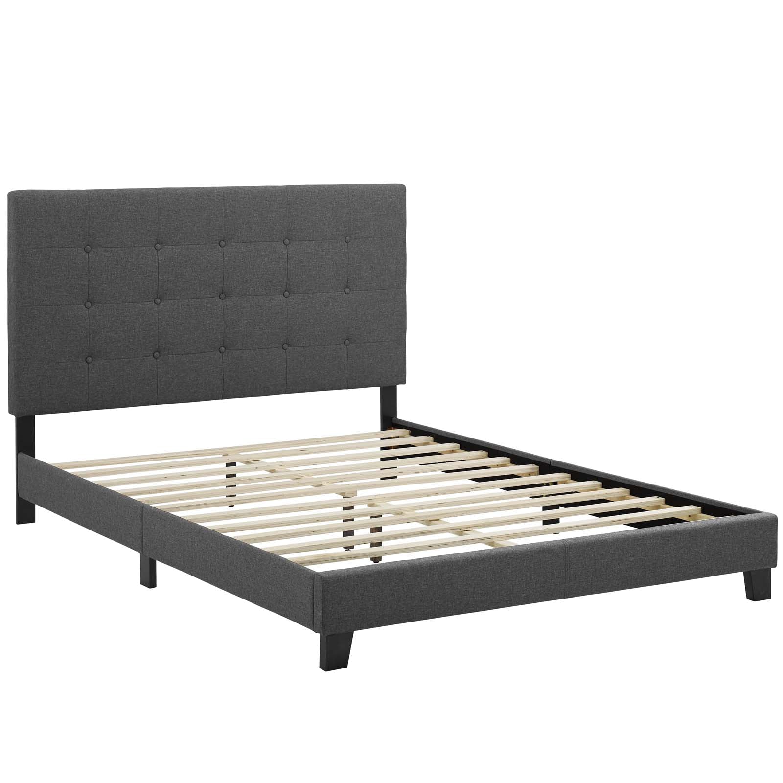 Modway Melanie Twin Tufted Button Upholstered Fabric Platform Bed in Gray