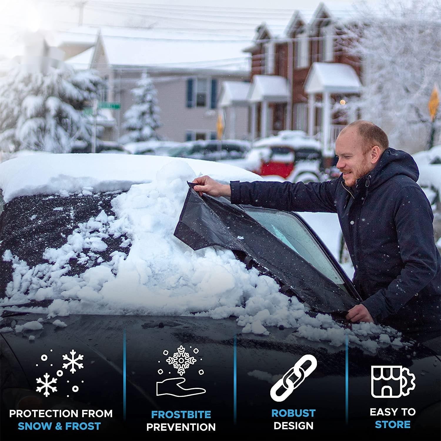Koovon Car Windshield Cover for Ice and Snow, Upgraded 420D Oxford Fabric Winter Windshield Covers for Ice Removal, Winter Car Accessories for Windshield Protection, Standard 69 x 42 Inche
