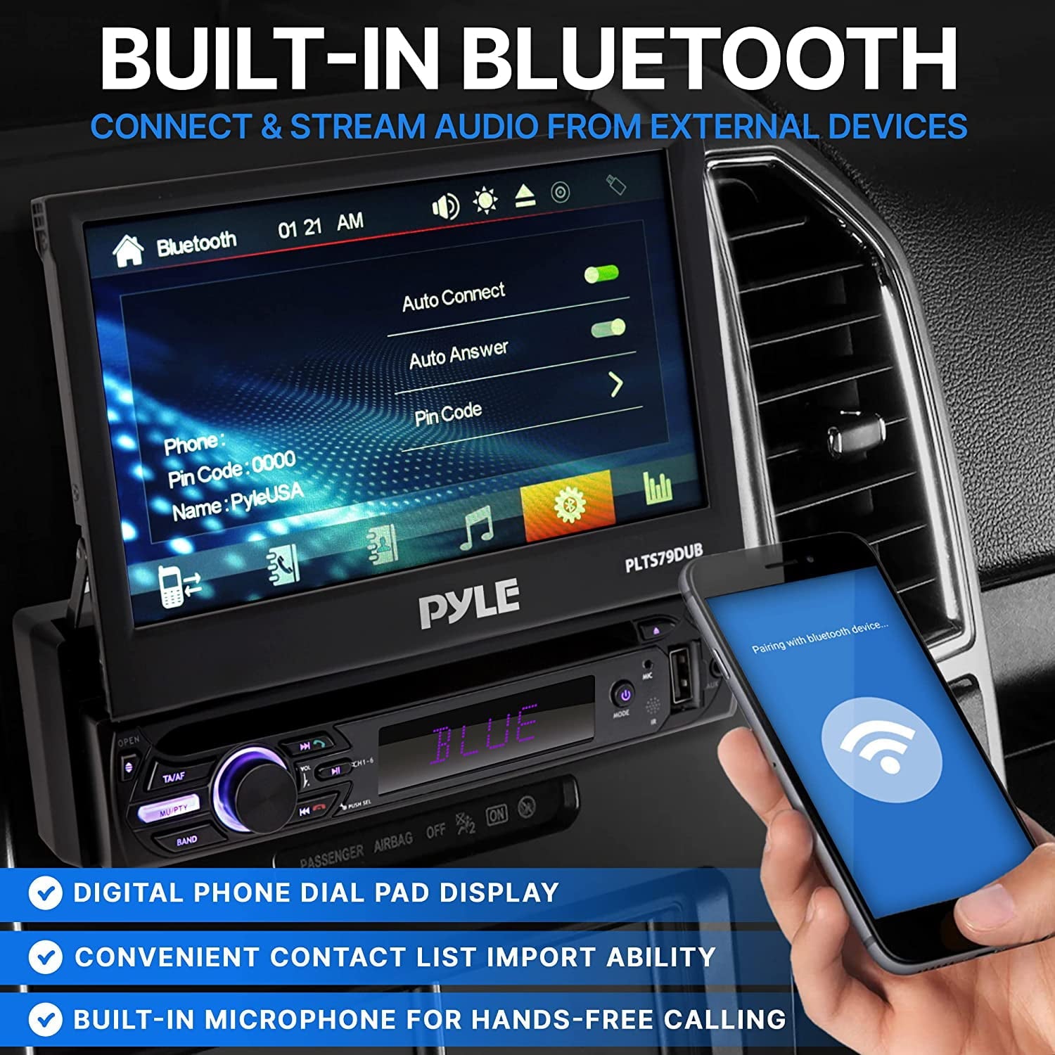 Pyle Car Stereo Video Receiver - Multimedia Disc Player, Motorized Fold-Out 7” Touchscreen Display