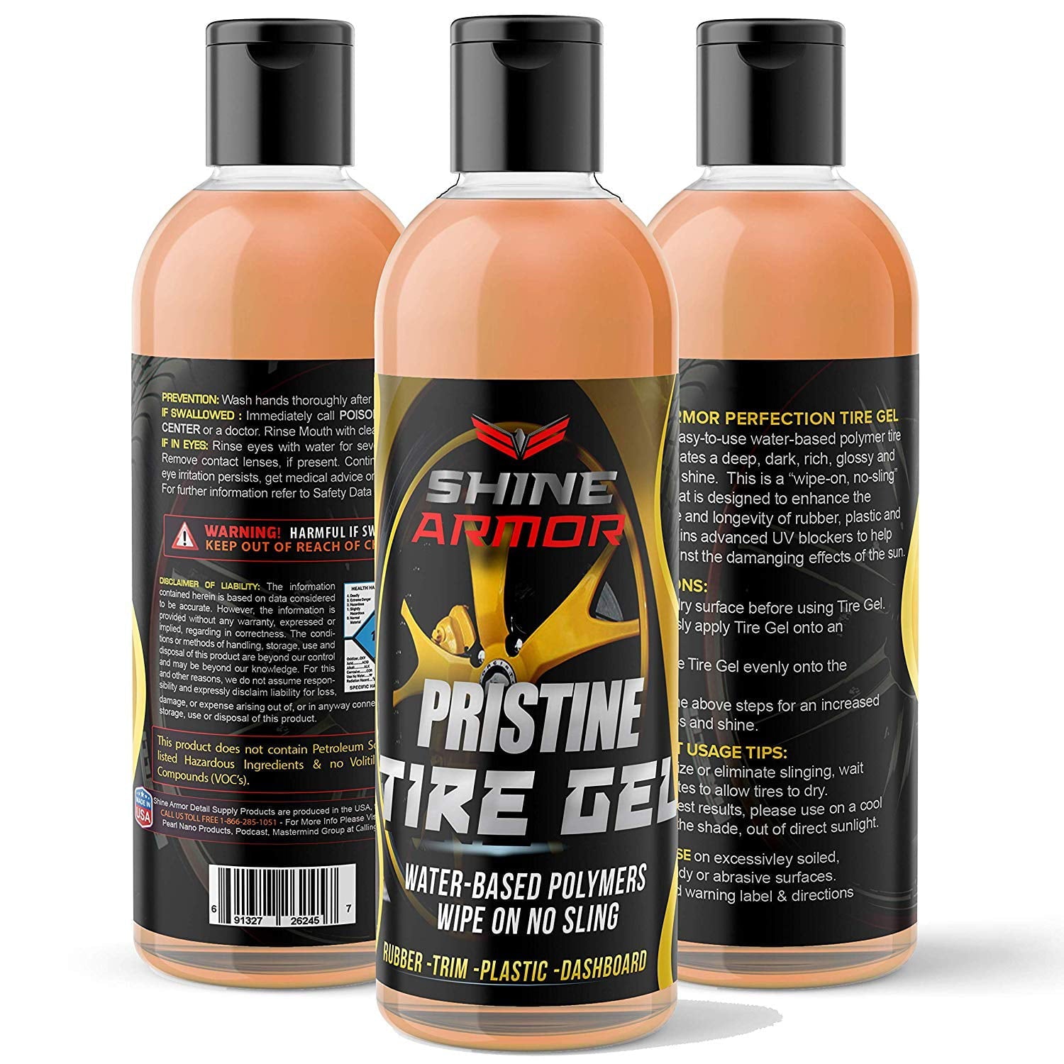 Shine Armor Pristine Tire Shine Dressing & Cleaner Gel, No Sling Formula, 4 oz.