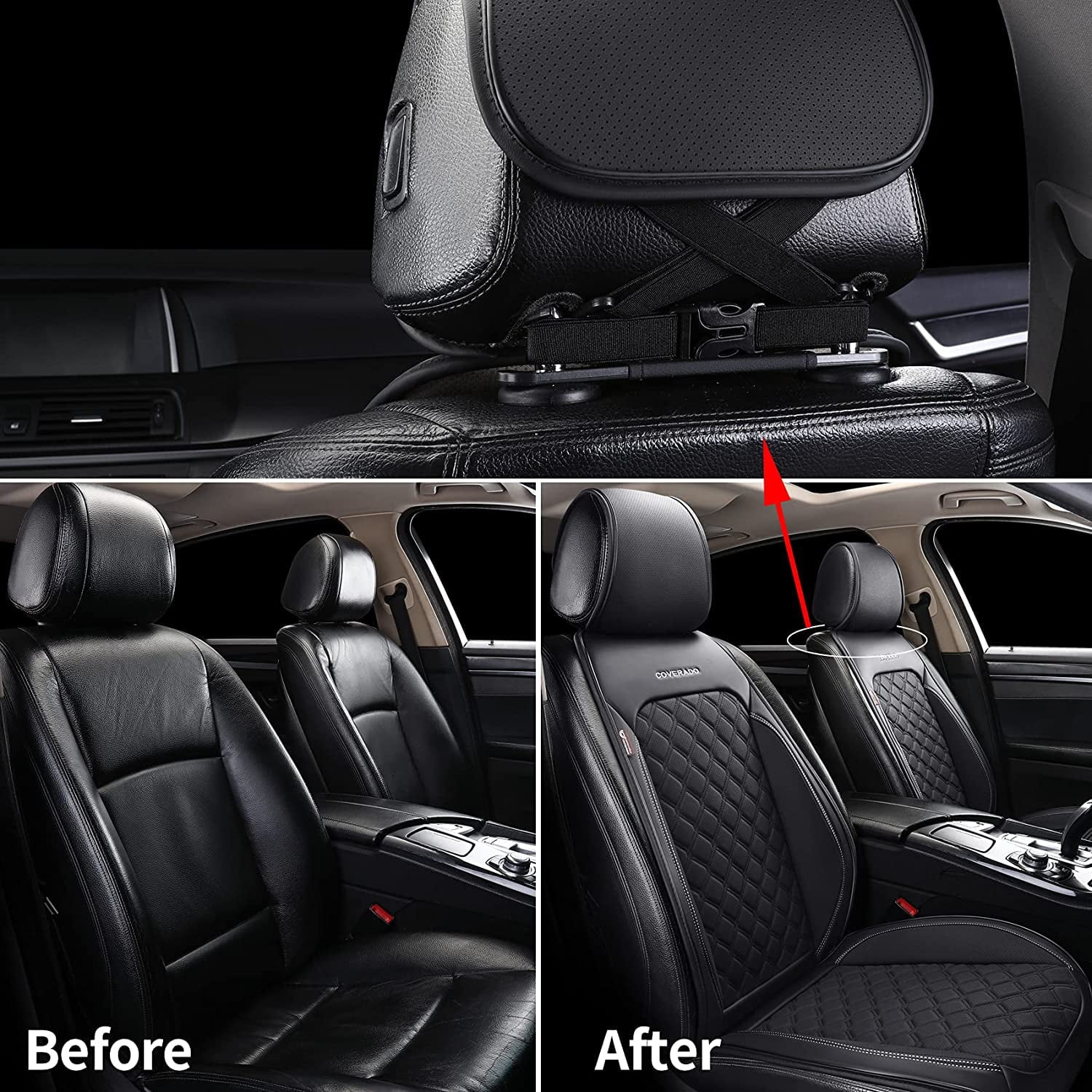 Coverado Front Seat Covers, Waterproof Leatheratte Car Seat Protector 2 Pieces, Protective Seat Cushions Universal Fit Most Vehicles, Sedans, SUVs, Trucks and Vans, Diamond Pattern