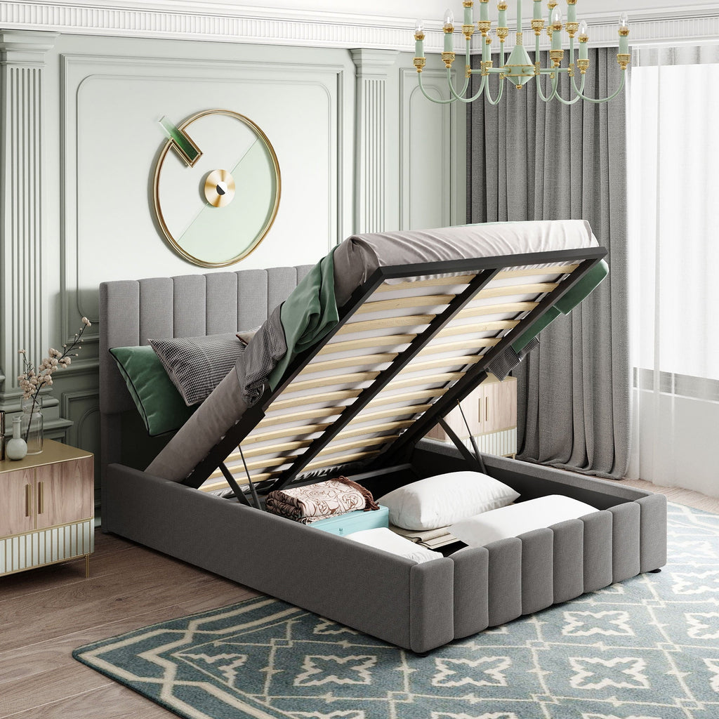 Churanty Hydraulic Storage Bed Frames Full Size Platform Bed with Upholstered Headboard,Beige