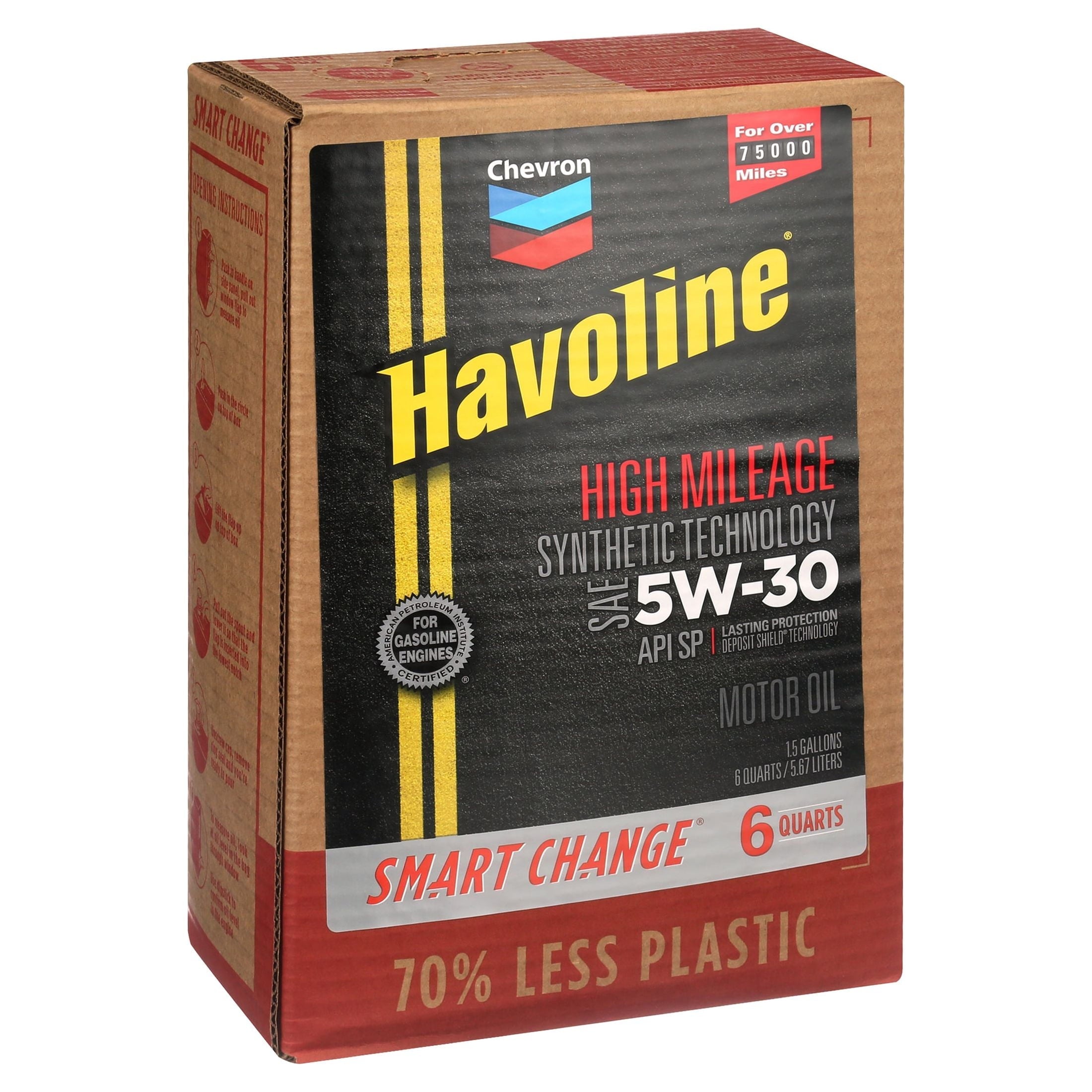 Chevron Havoline High Mileage Synthetic Technology Motor Oil 5W-30, 6 Quart Smart Change Box