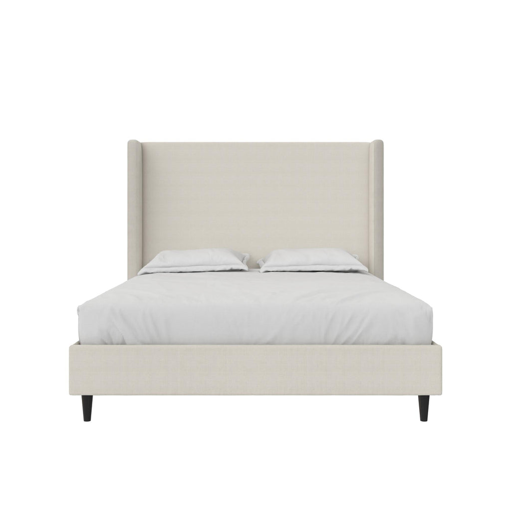 DHP Eveline Upholstered Platform Bed Frame with High Wingback Headboard, Queen, Textured Ivory Canvas