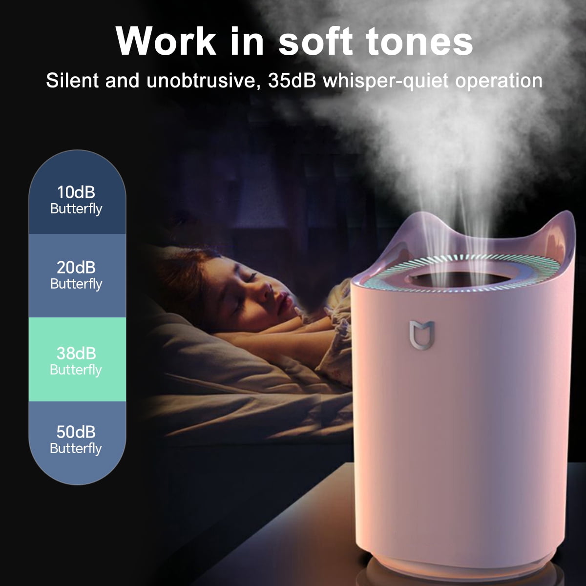 Durcord 3.3L Humidifier for Room,Ultrasonic Cold Mist Air Humidifier for Bedroom with Colorful Cat LED Light,Up to 48 hour Runtime,Pink