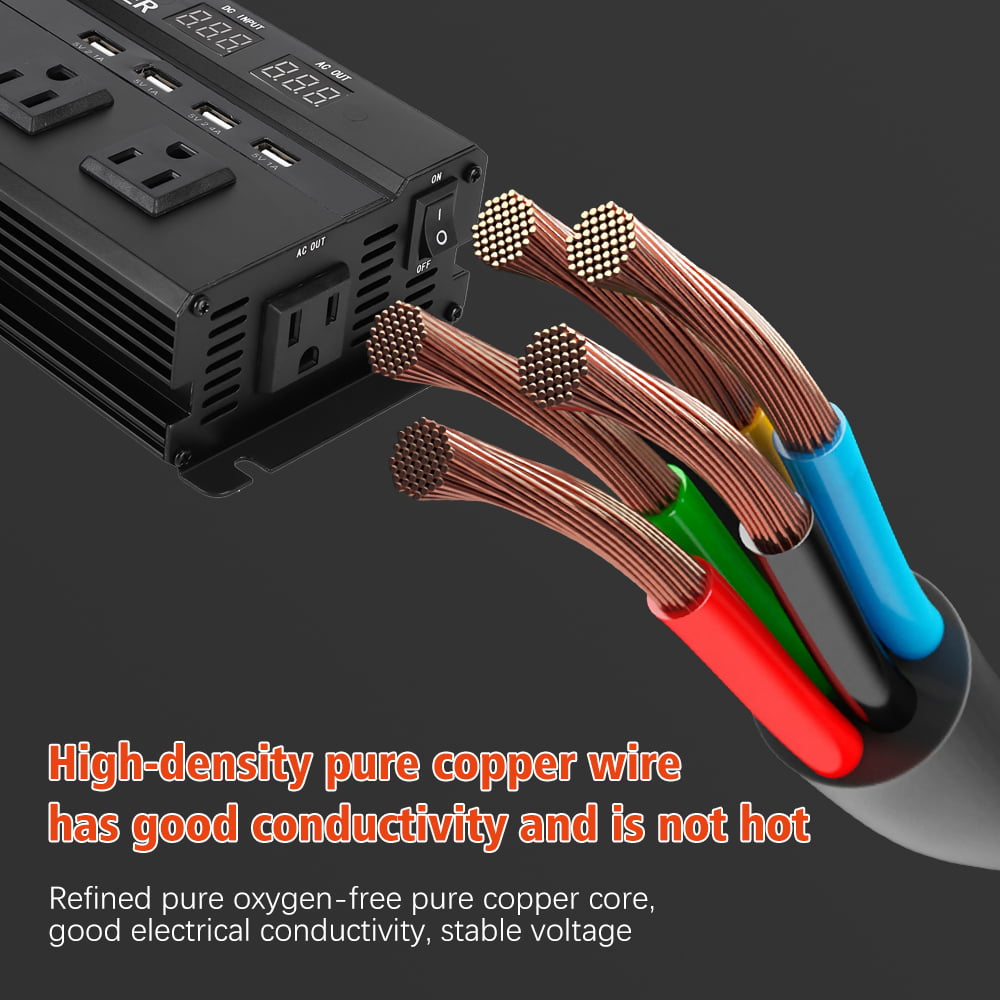 Inverter, DFITO 600W Car Power Inverter Dc 12V/24V to 110V Ac Converter, with 2 Dual Ac Outlet and 4 USB Car Charger for Camping/ Road Trips/ Outdoor Work