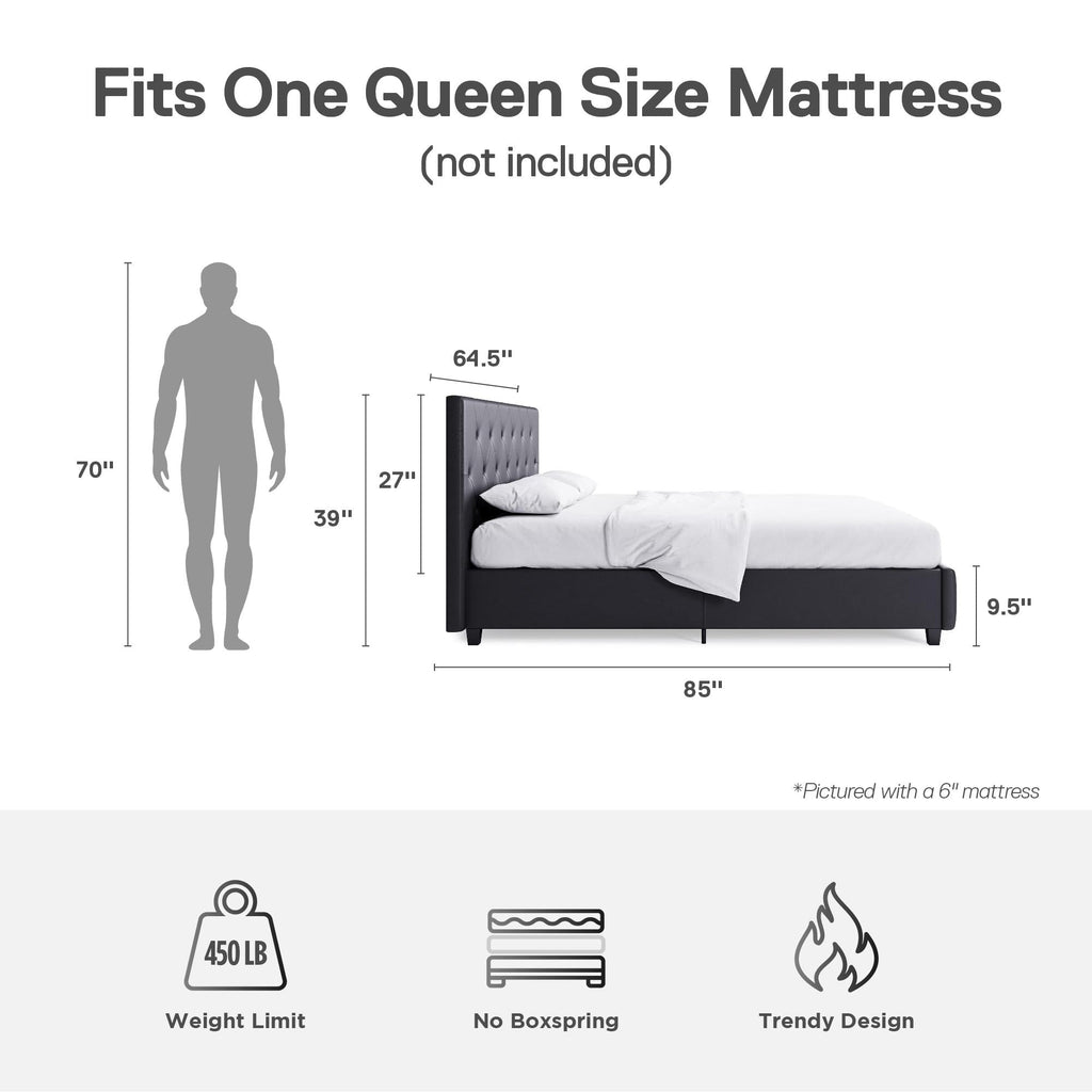 DHP Dakota Upholstered Platform Bed, Queen, Gray Faux Leather