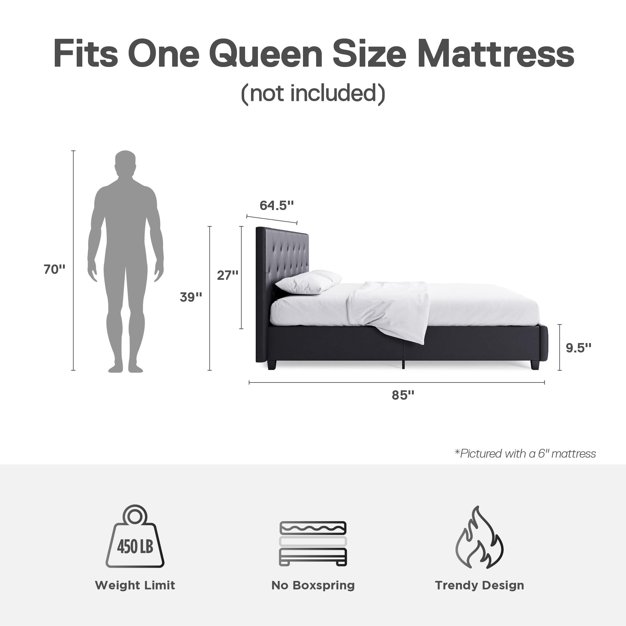 DHP Dakota Upholstered Platform Bed, Queen, Gray Faux Leather