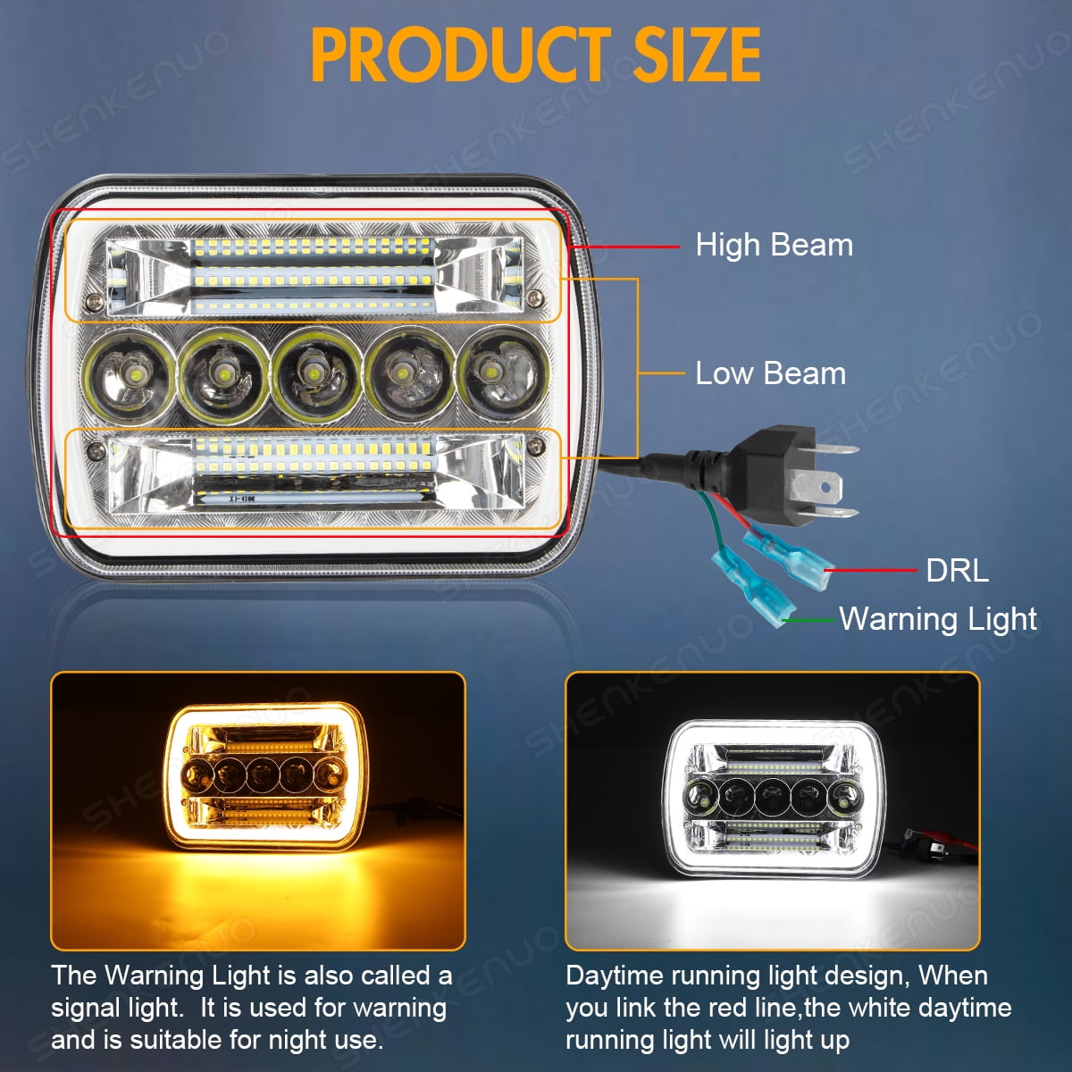 Pair 7x6 5x7 Halo LED Headlights with DRL for GMC Safari C6500 C7500 Topkick