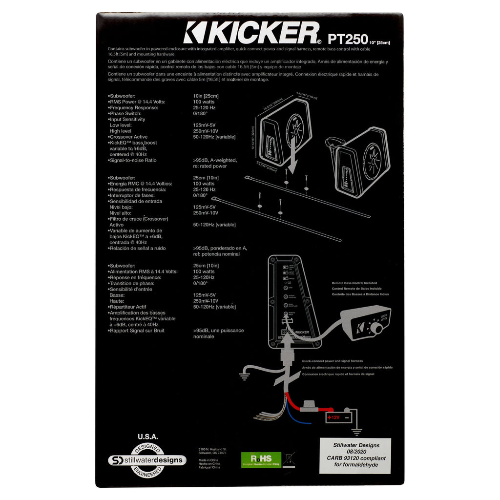 Kicker PT250 10" Subwoofer with Built-In 100W Amplifier