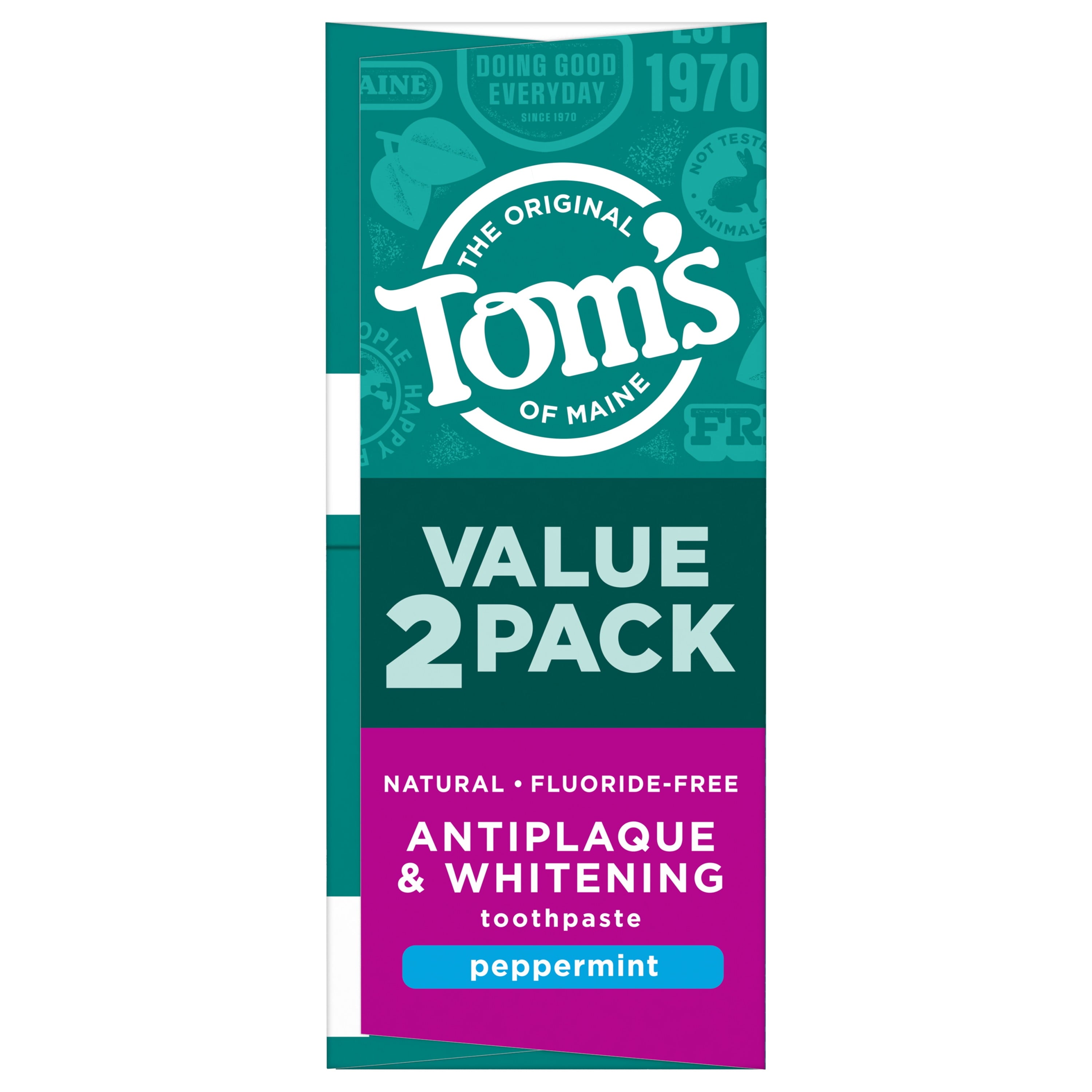 Tom's Antiplaque & Whitening Fluoride-Free Peppermint Toothpaste, 5.5oz, 2 Pack