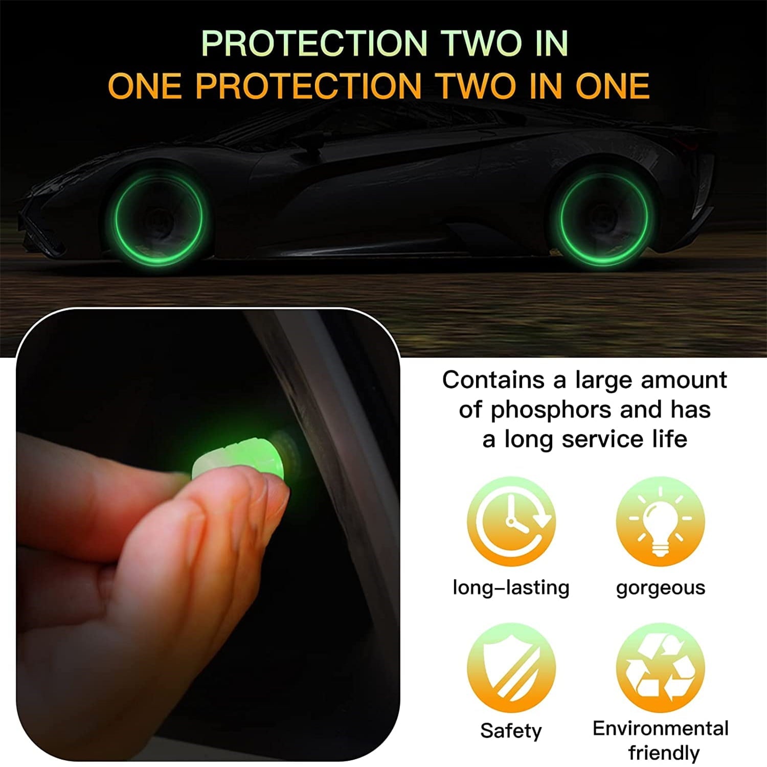 Tire Caps, 100/50/40/20/10/4 Pack Fluorescent Valve Stem Caps Universal Tire Air Covers for Car, Truck, SUV, Motorcycles, Bike (Green 4pcs)