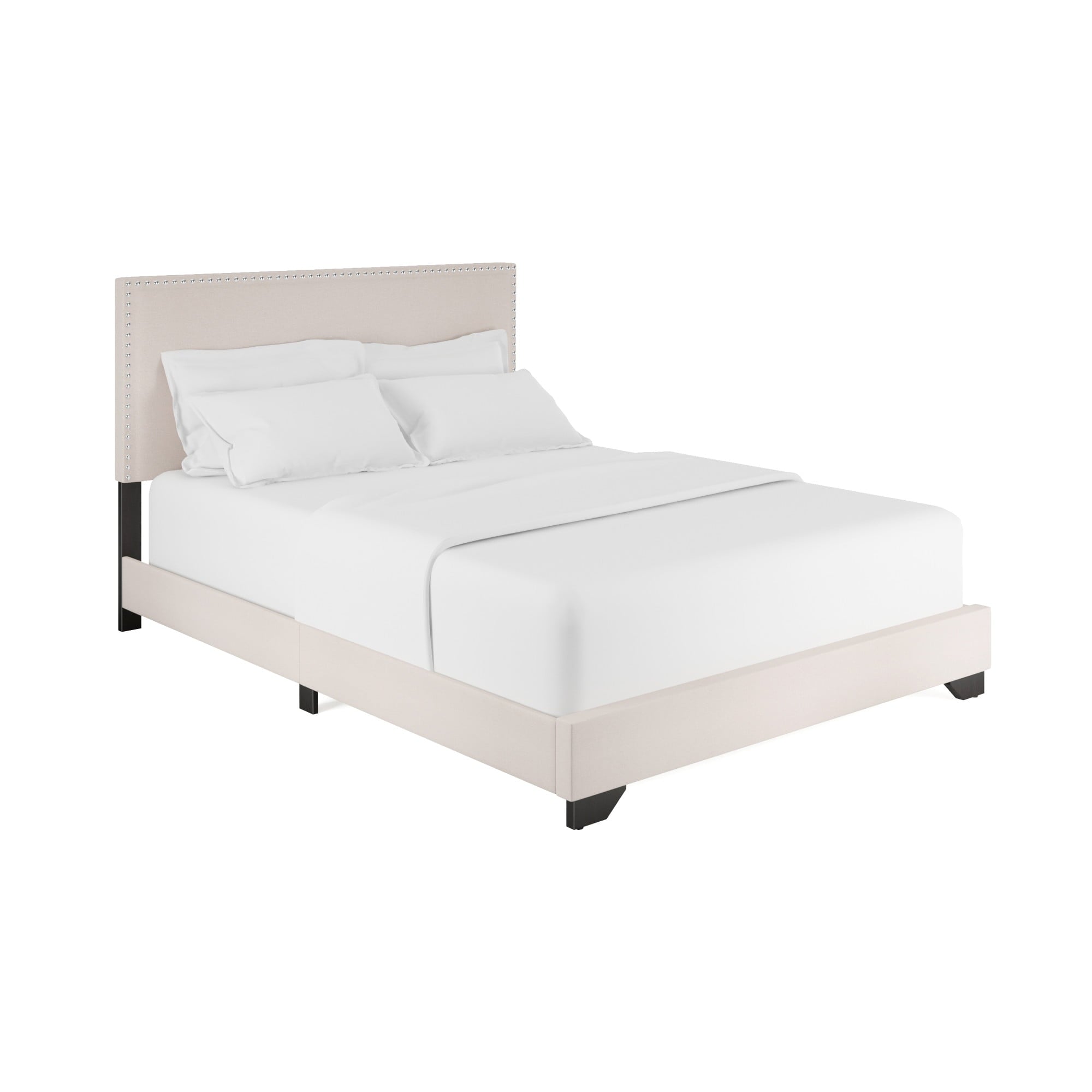 Skylar Nailhead Trim Upholstered Full Platform Bed, Cream
