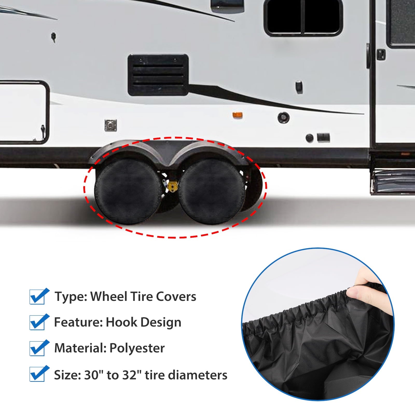 4pcs Wheel Tire Covers, EEEkit Waterproof Motorhome Wheel Covers for 30- 32inch Tire Diameters, UV Coating Tire Protectors Fit for RVs, Trailers, Campers, Cars, and Trucks