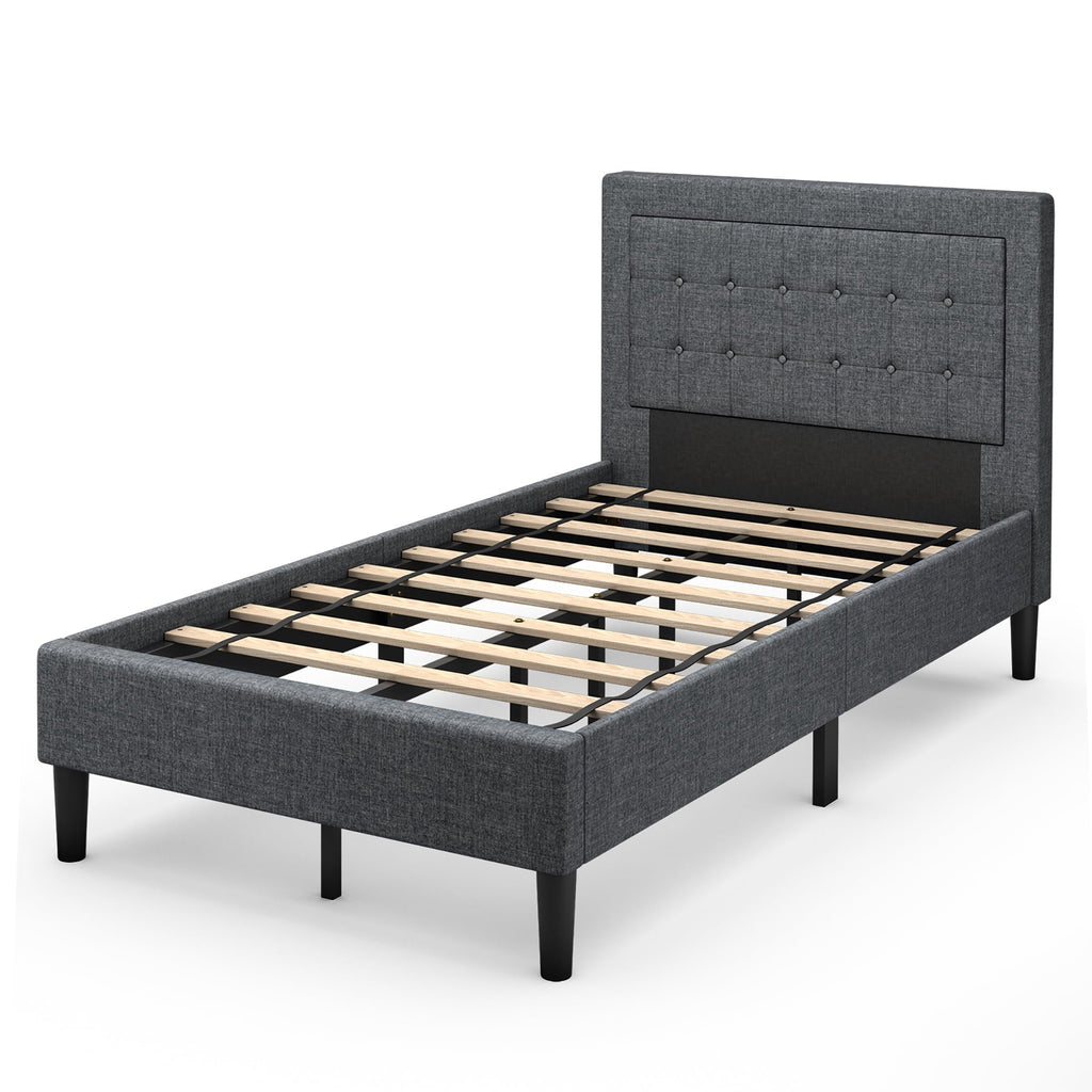 Costway Twin Size Upholstered Bed Frame Button Tufted Headboard Mattress Foundation Grey