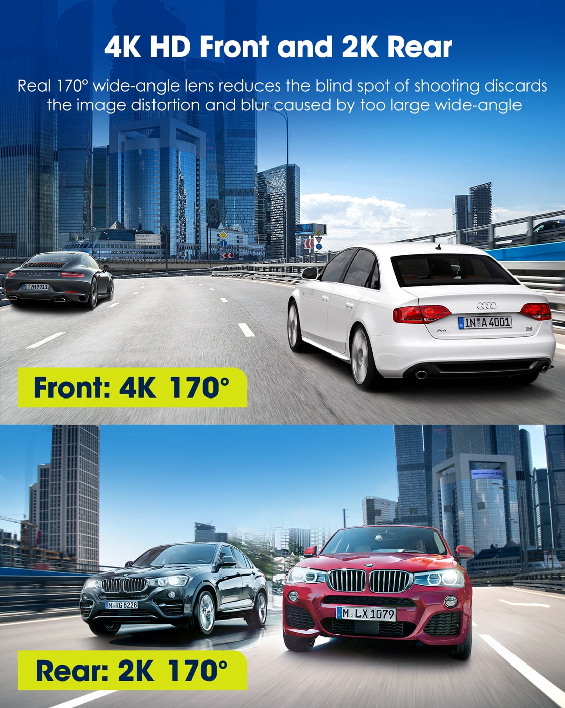TOGUARD Dash Cam 4K with 5Ghz Wifi GPS, 4K+2K Dash Cam Front and Rear 3.16” Touch Screen Dual Sony Night Vision Car Camera, Voice Commands, WDR, Type C, with 64GB Memory Card