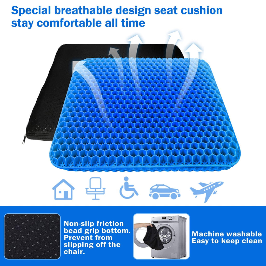 Bicmte Honeycomb Gel Support Seat Cushion with Non-Slip Breathable Cover - 16.5"x14.6" Ergonomic & Orthopedic Gel Seat Cushion Blue Chair Pad