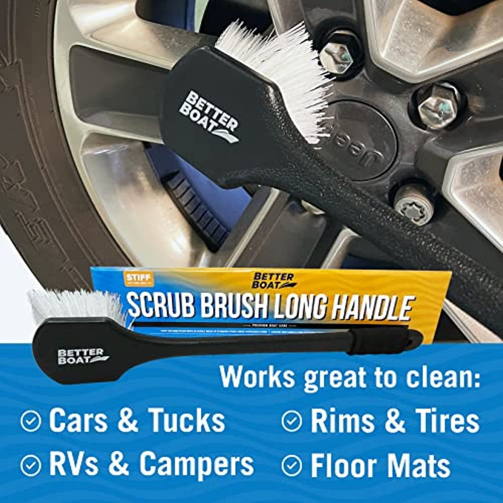 Stiff Hand Scrub Brush Tire Brush Heavy Duty Outdoor Boat Scrub Brush Handled Wheel and Tire Cleaning Brush Carpet Brush Scrubber All Purpose Cleaning (Long Handle)