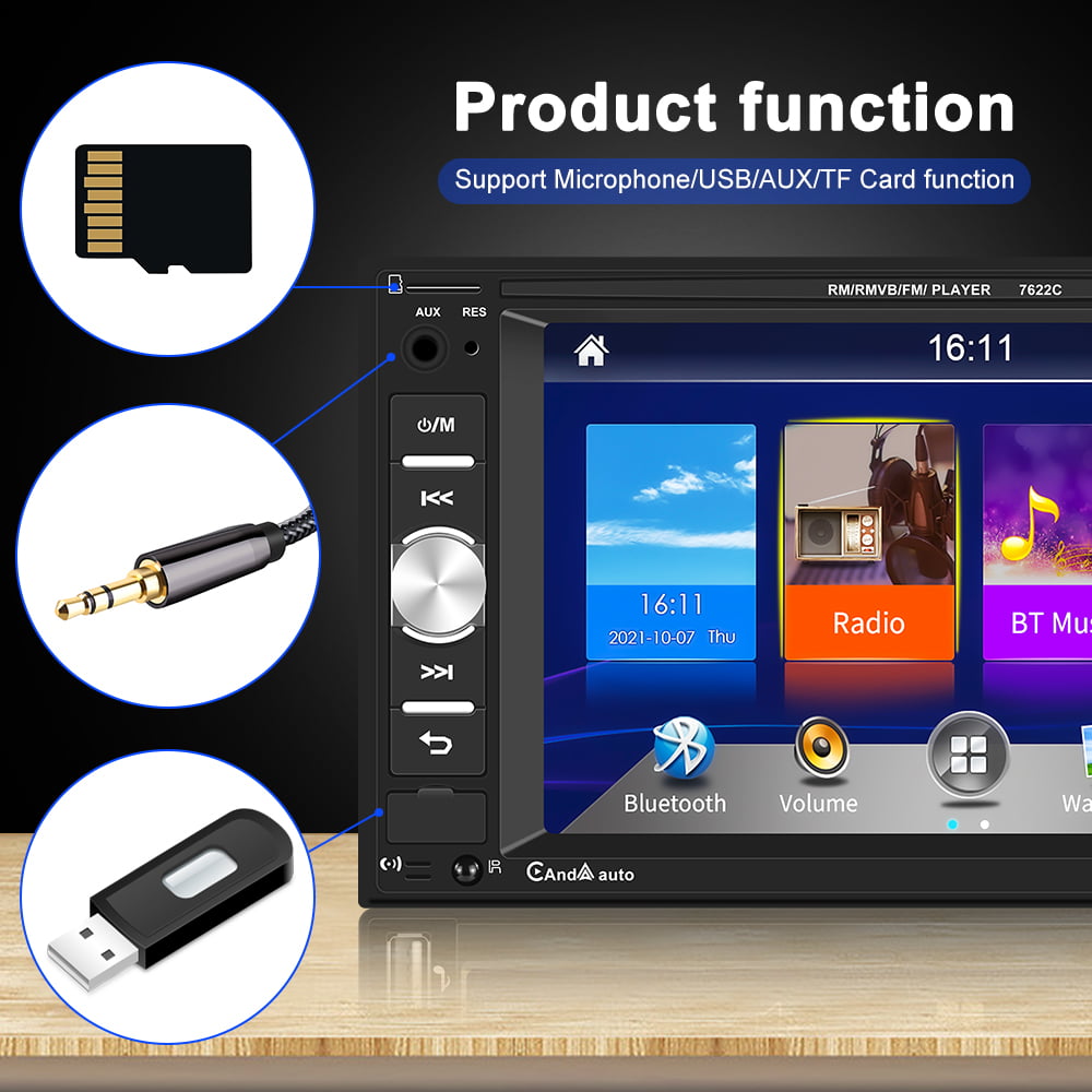 Podofo Double 2 Din 6.2'' Car Stereo Radio with Apple Carplay Android Auto HD Touch Screen Car MP5 Player Bluetooth Mirror Link USB,with Rearview Camera