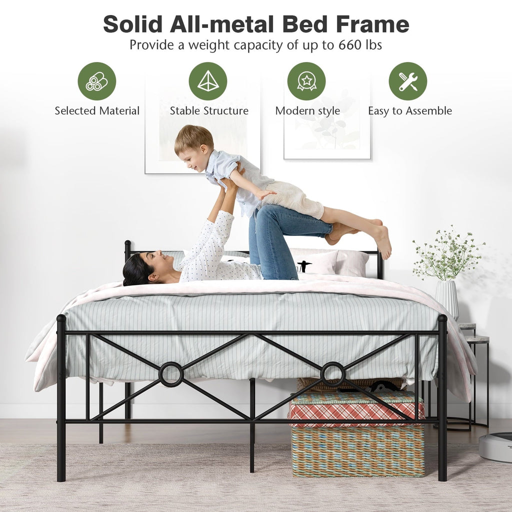 Infans Full Size Metal Platform Bed Frame w/ Headboard Mattress Foundation Black