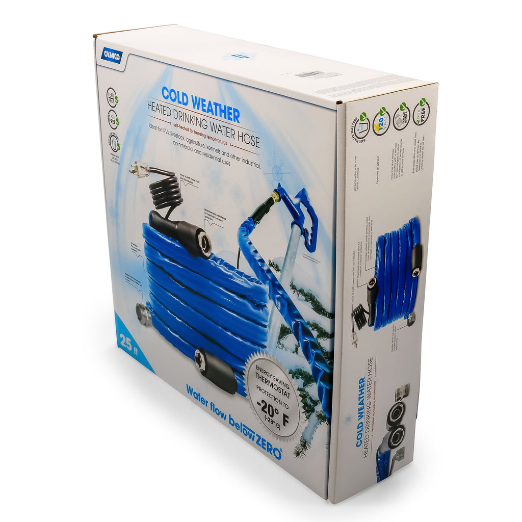 Camco TastePURE 25' Heated Drinking Water Hose, Freeze Protection Down to -20F, Blue