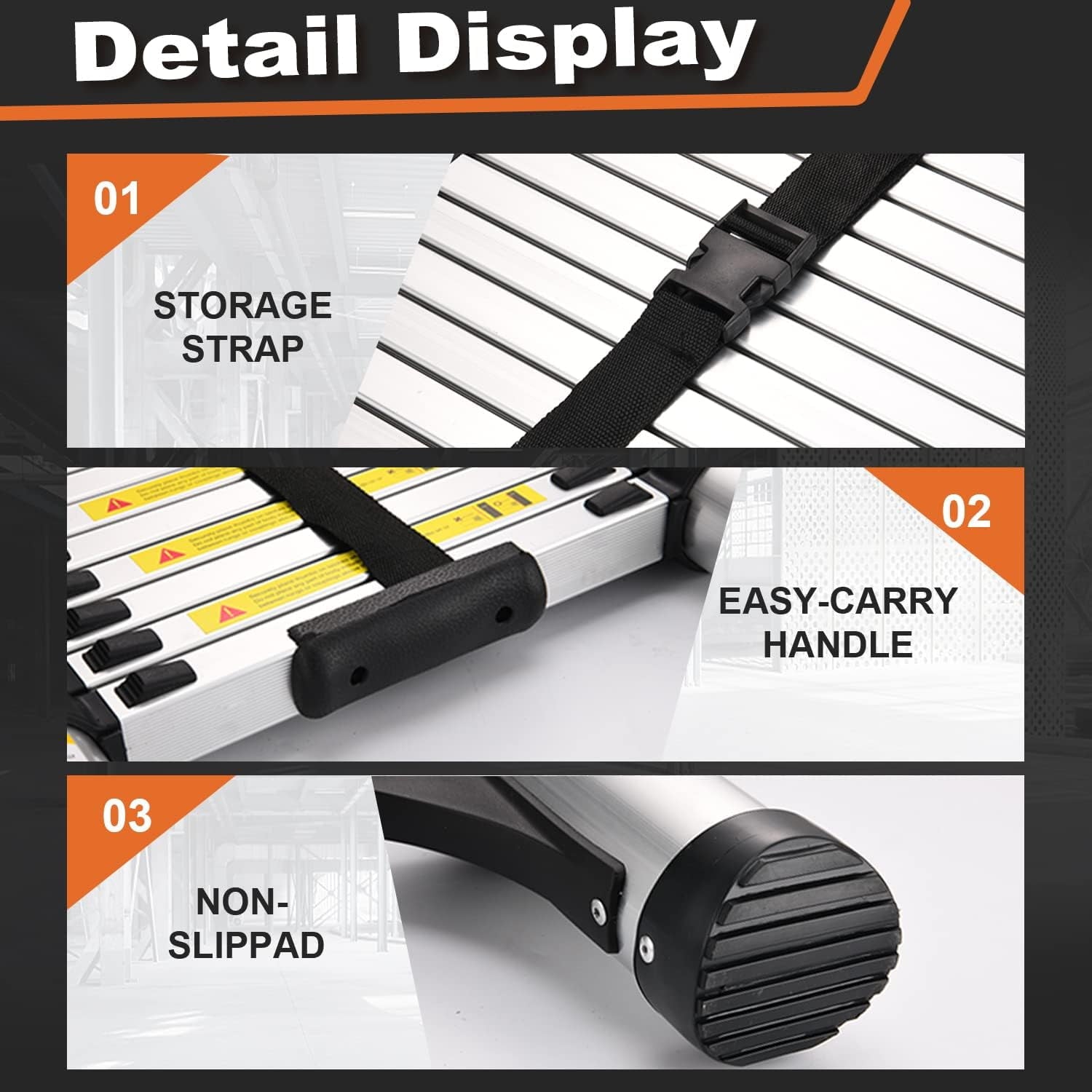 BOWEITI 12.5 FT Telescoping Aluminum Extension Ladder with 2 Triangle Stabilizers, Heavy Duty 330lbs Max Capacity, Multi-Purpose Collapsible Ladder for RV or Outdoor Work