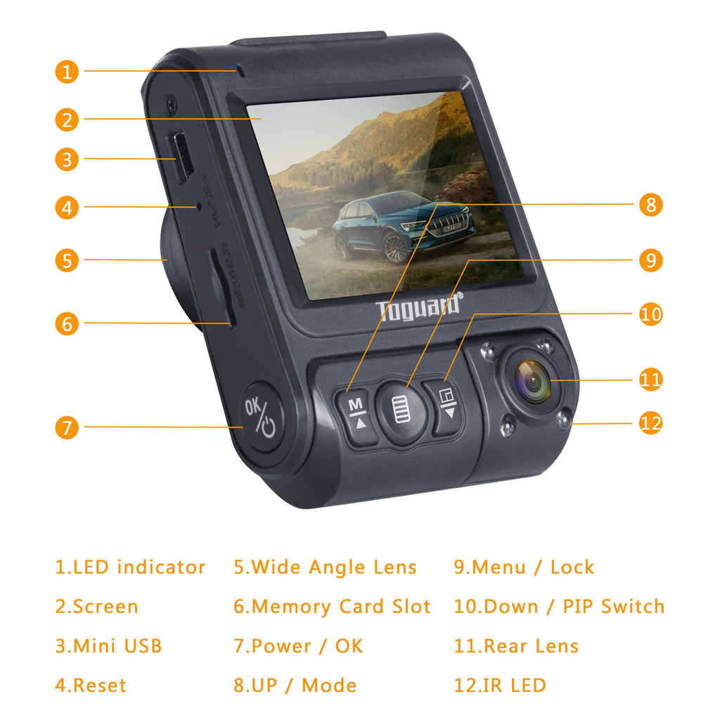 TOGUARD 1080P Dual Dash Cam Front and Inside Car Camera for Taxi with GPS, Dash Camera Driving Recorder with Infrared Night Vision Loop Recording, Parking Monitor