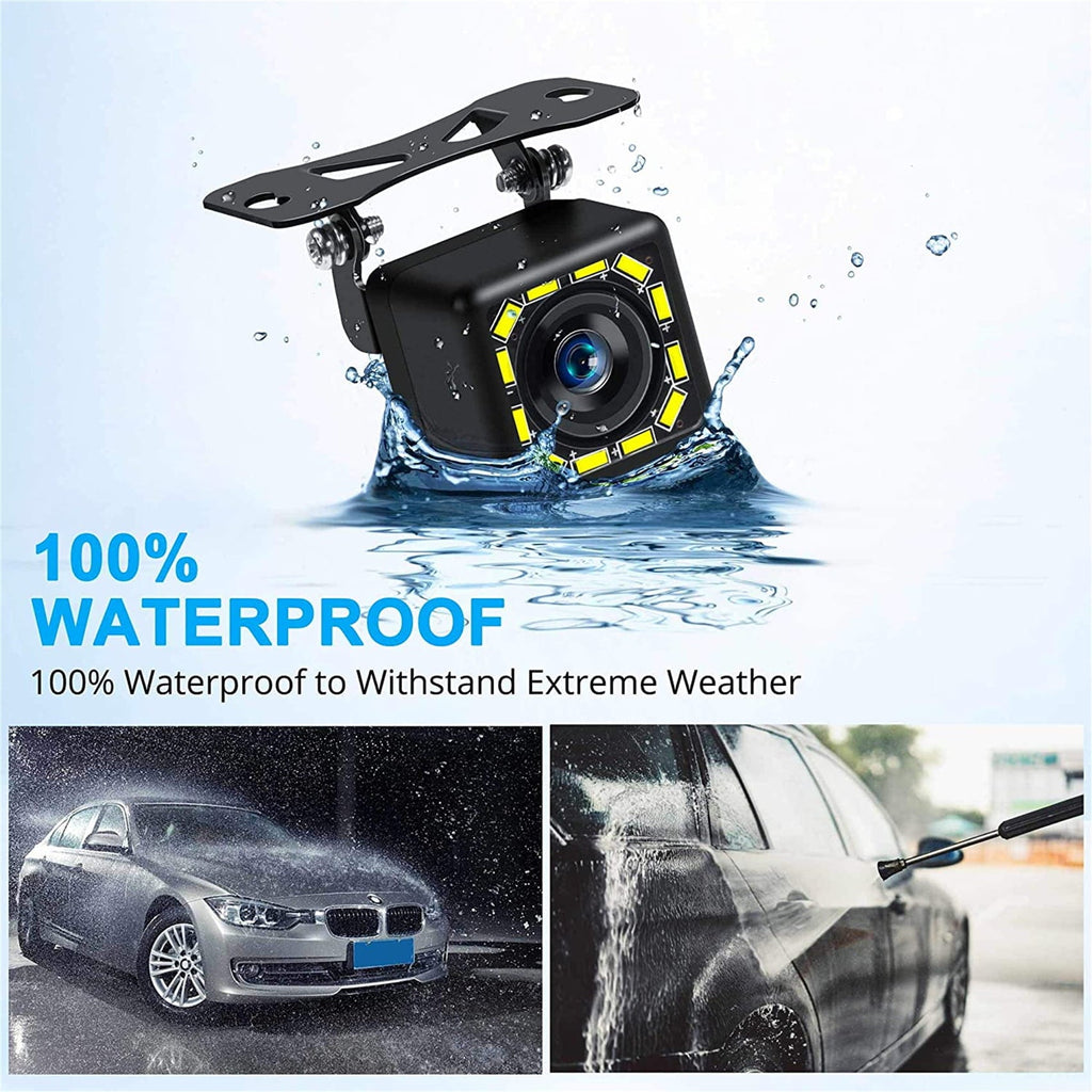Car Backup Camera, Rear View Camera Ultra HD 12 LED Night Vision, Waterproof Reverse Camera, 140° Wide View Angel with Multiple Mount Brackets for Universal Cars, SUV, Trucks, RV