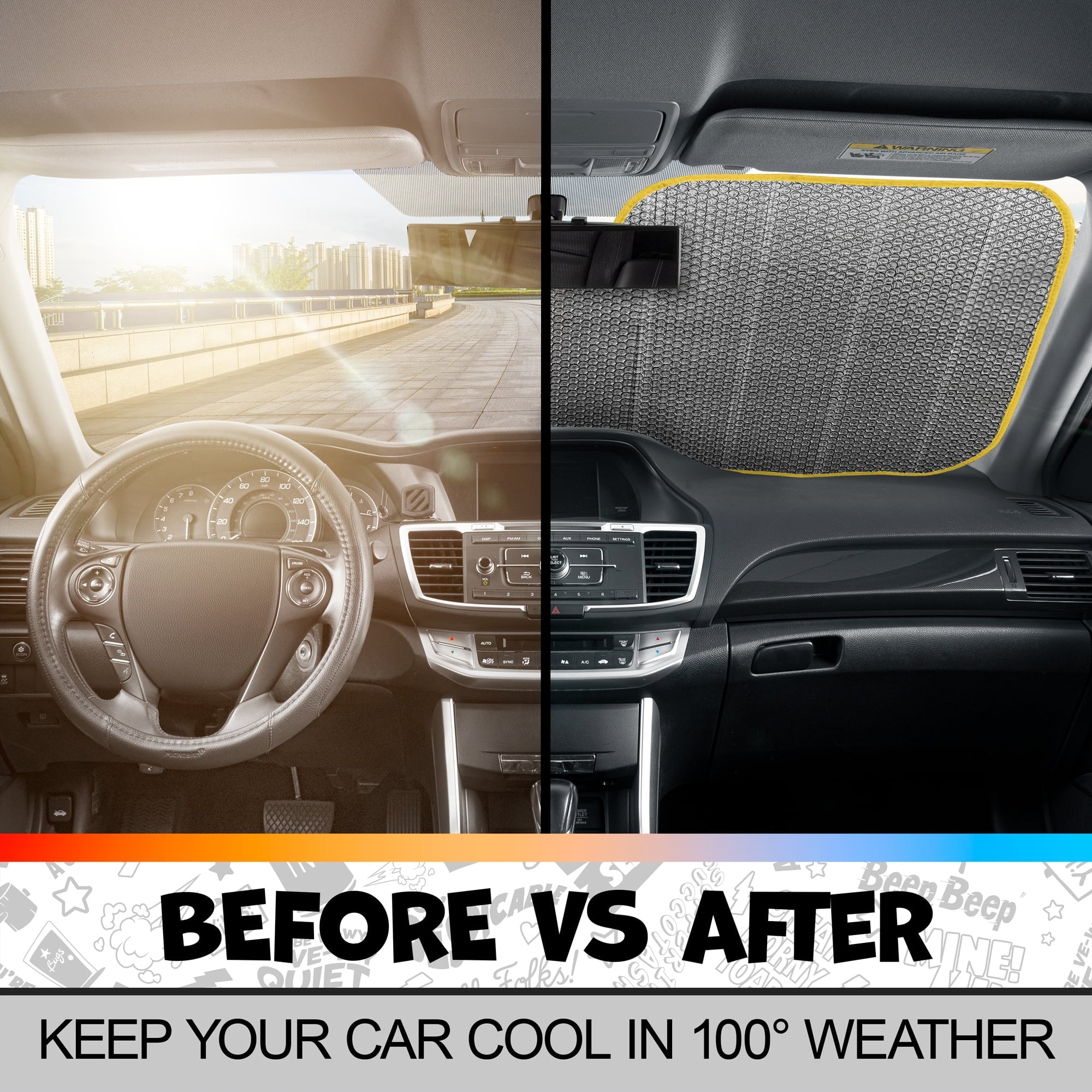BDK Tweety Bird Front Windshield Auto Shade, Accordion Folding Auto Sunshade for Car Truck SUV-Blocks UV Rays Sun Visor Protector, Keeps Your Vehicle Cool-58 x 27 Inch