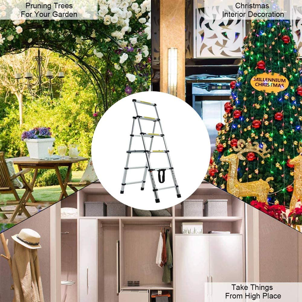6+5 Telescopic Step Ladder Aluminium Heavy Duty 150KG/330lb Folding Portable Extendable Anti-Slip Stepladder for Home Garden Office Garage Home Loft DIY