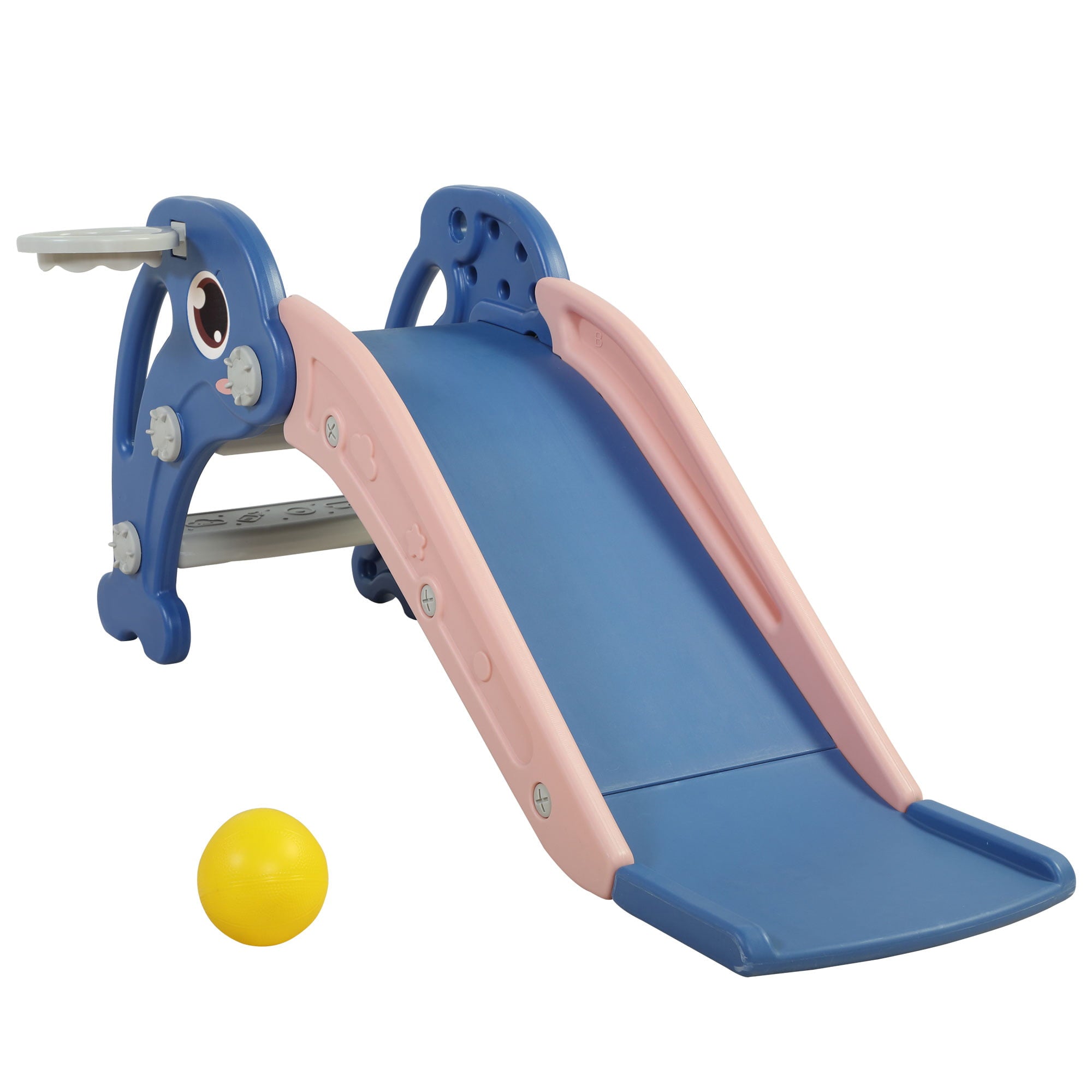 Joinfun 2 in 1 Slide,Toddler Freestanding Extra Long Slide with Basketball Hoop & Ball, Indoor Outdoor, Blue