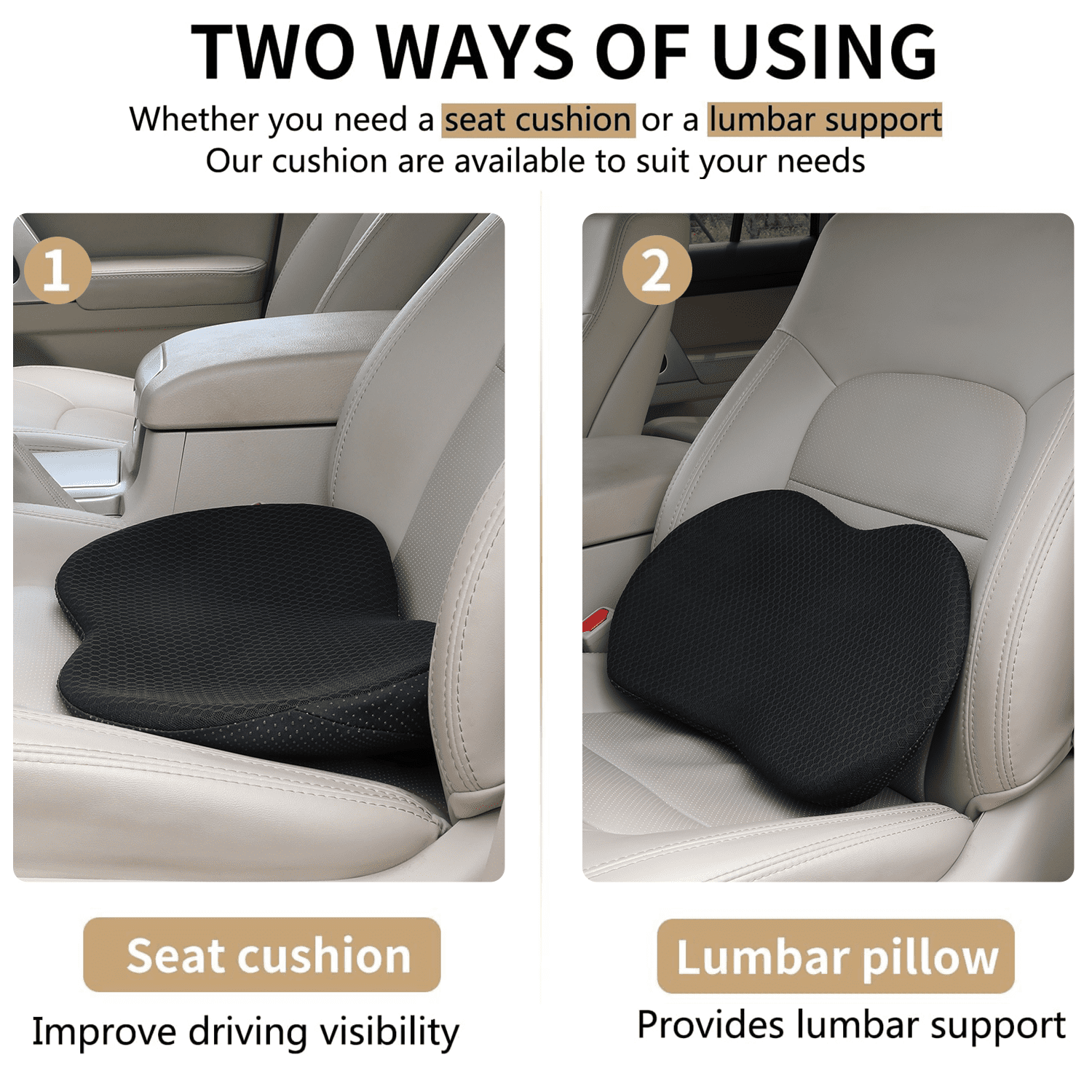Livtribe Car Seat Cushion - Memory Foam Car Seat Pad - Sciatica & Lower Back Pain Relief - Car Seat Cushions for Driving - Road Trip Essentials for Drivers(Black)