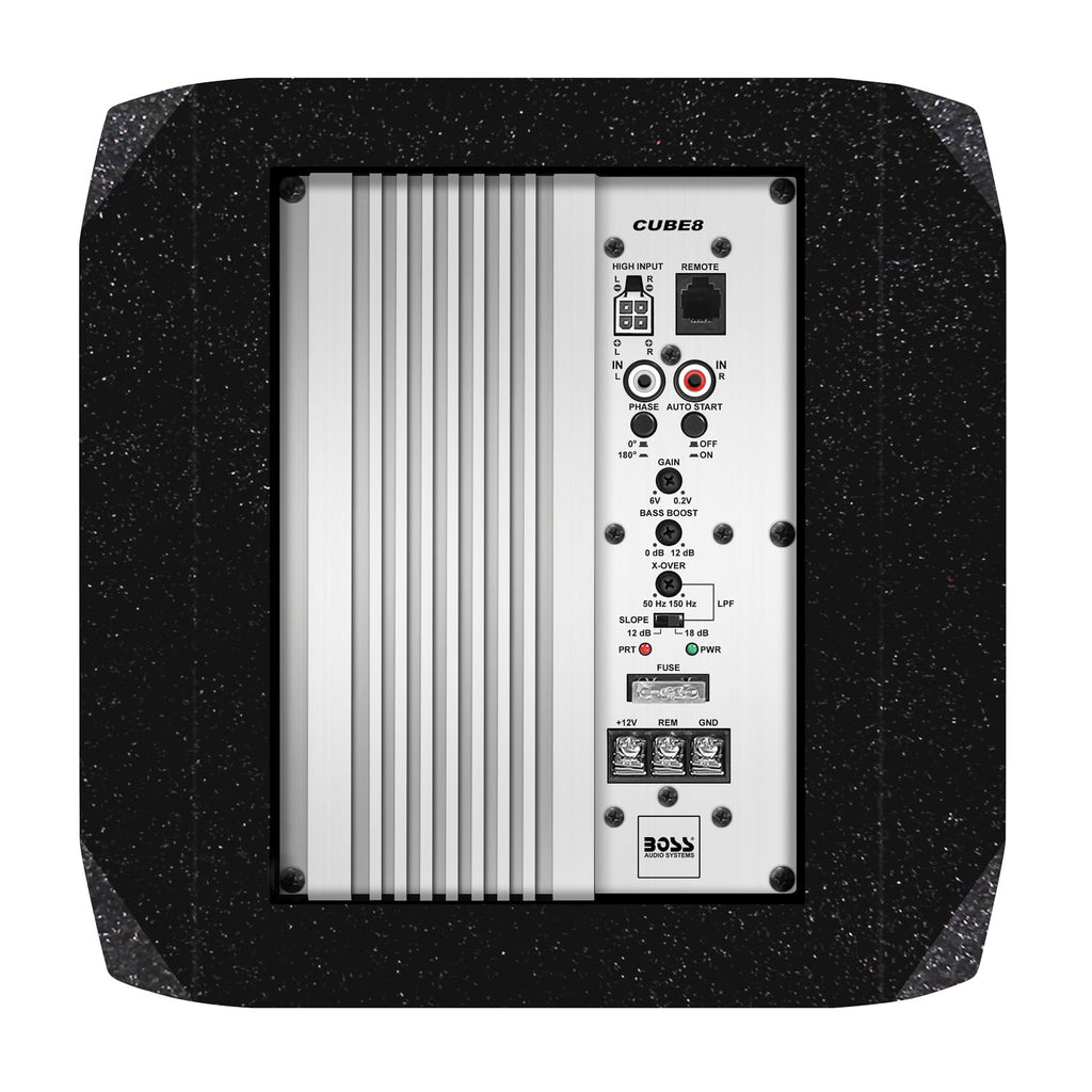 BOSS Audio Systems CUBE8 8 Inch Car Audio Subwoofer and Amplifier Package – Powered, Built-in Amplifier, Passive Radiator, Remote Subwoofer Control, For Truck, Boxes and Enclosures