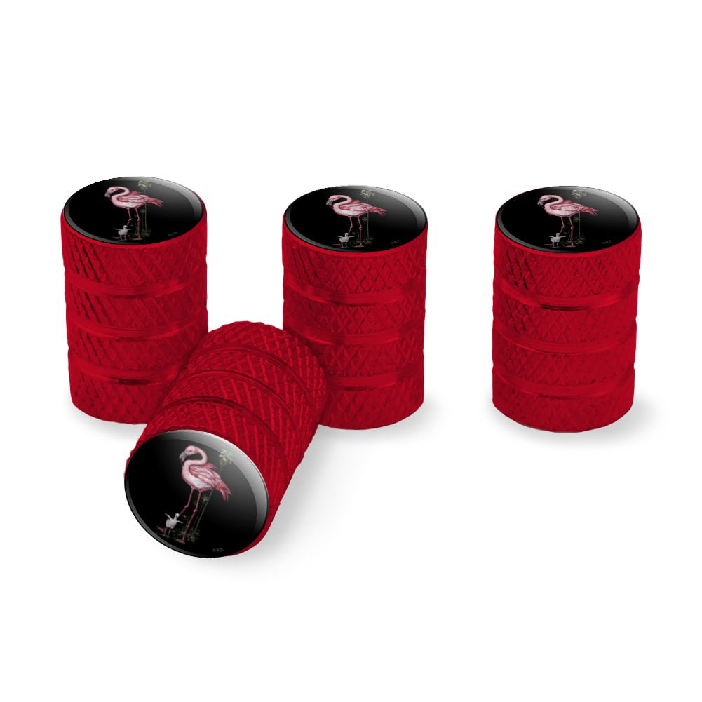 Pink Flamingos Palm Tree Tire Rim Wheel Aluminum Valve Stem Caps - Red