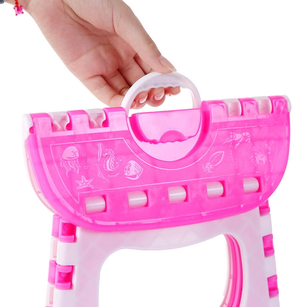 Plastic Folding Step Stool Portable Stool for Kids Home Bathroom Garden Kitchen Livingroom (Pink)