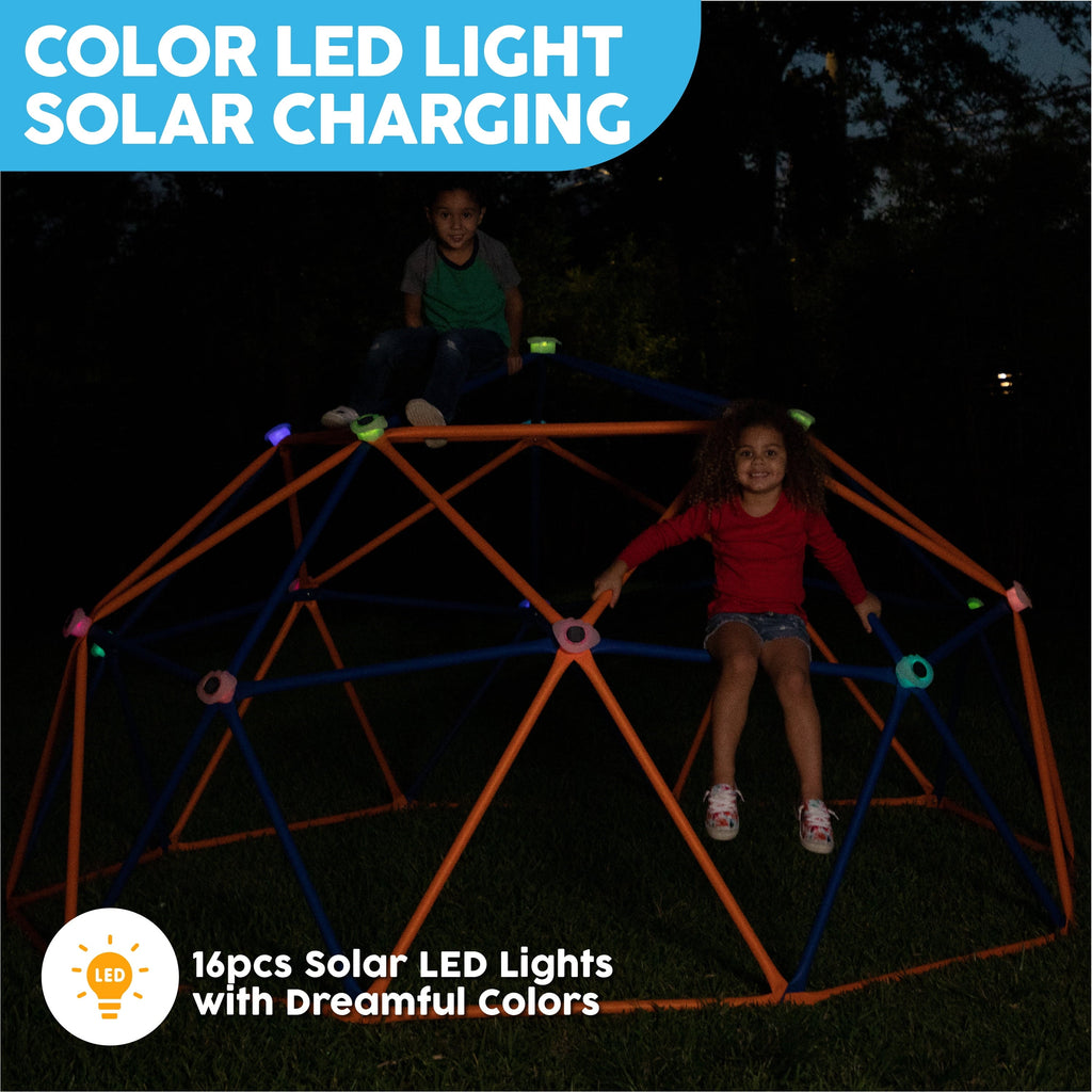 Big Sky 10’ Dome Climber Jungle Gym for Outdoor or Indoor Use with 16 Solar LED Lights and 16 Climbing Grips
