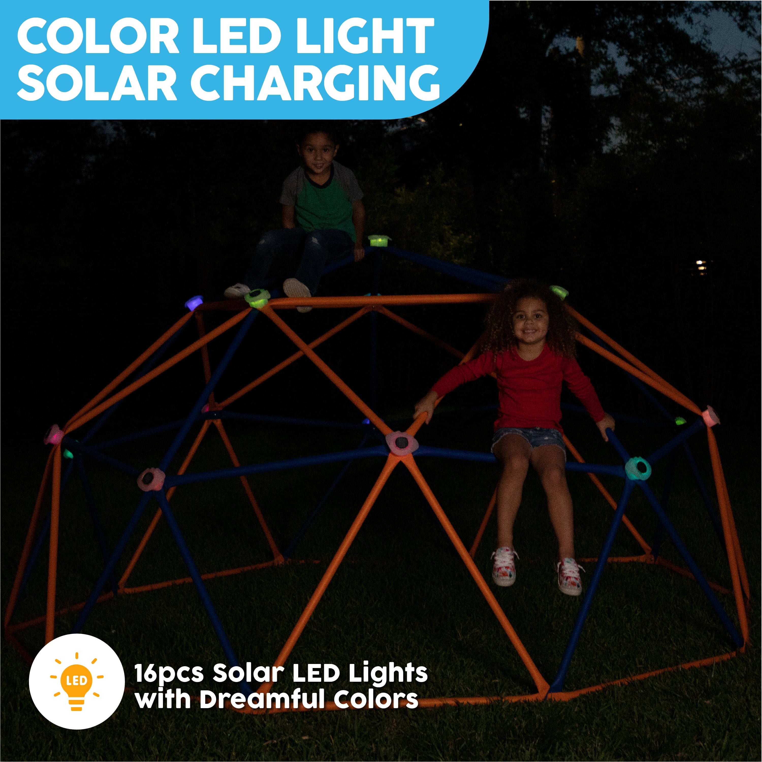 Big Sky 10’ Dome Climber Jungle Gym for Outdoor or Indoor Use with 16 Solar LED Lights and 16 Climbing Grips