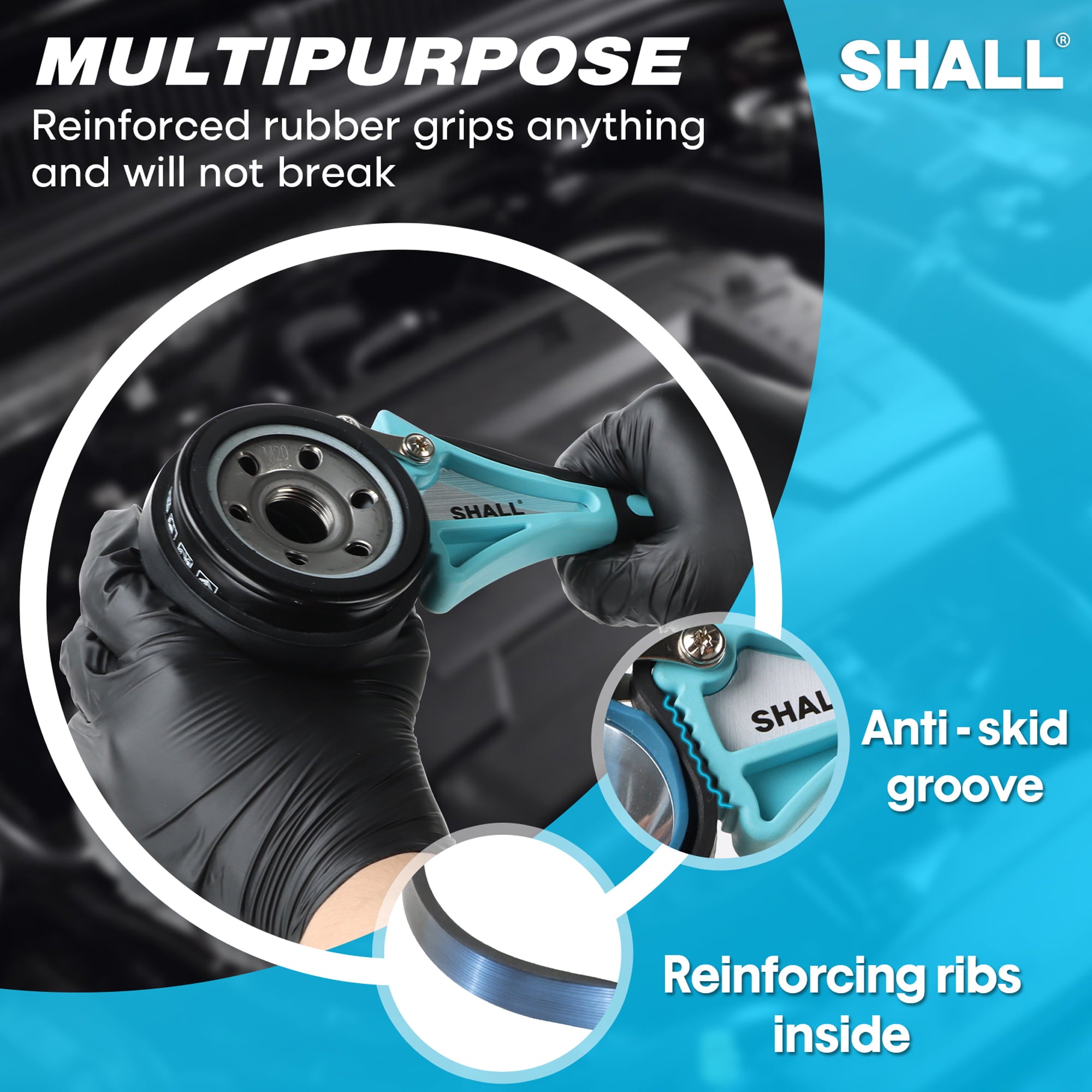 SHALL Oil Filter Wrench Set Rubber Strap Wrench 2-Pack PVC Gloves Wrenches Set