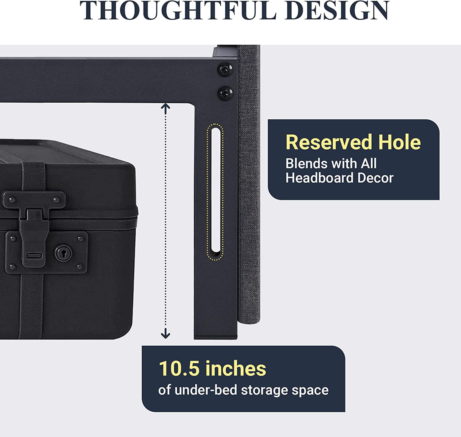 Allewie Queen Size Platform Bed Frame with 3 Storage Drawers, Fabric Upholstered, Dark Grey