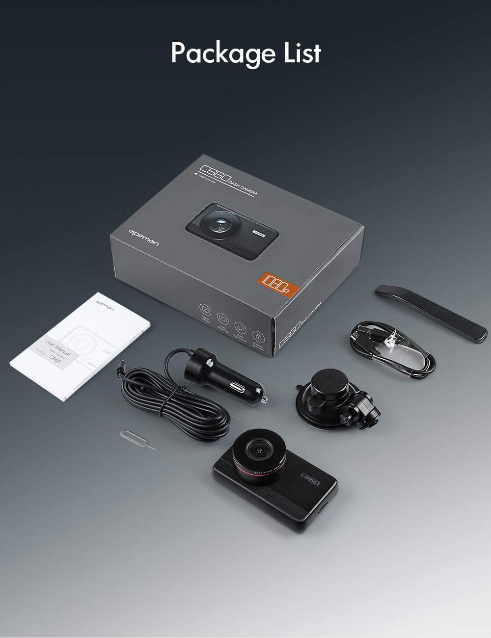 APEMAN Dash Cam, Superior Night Vision WDR, 1080P Dash Camera Sony Sensor, 3'' IPS Screen, 170° Wide Angle, Black, Support GPS