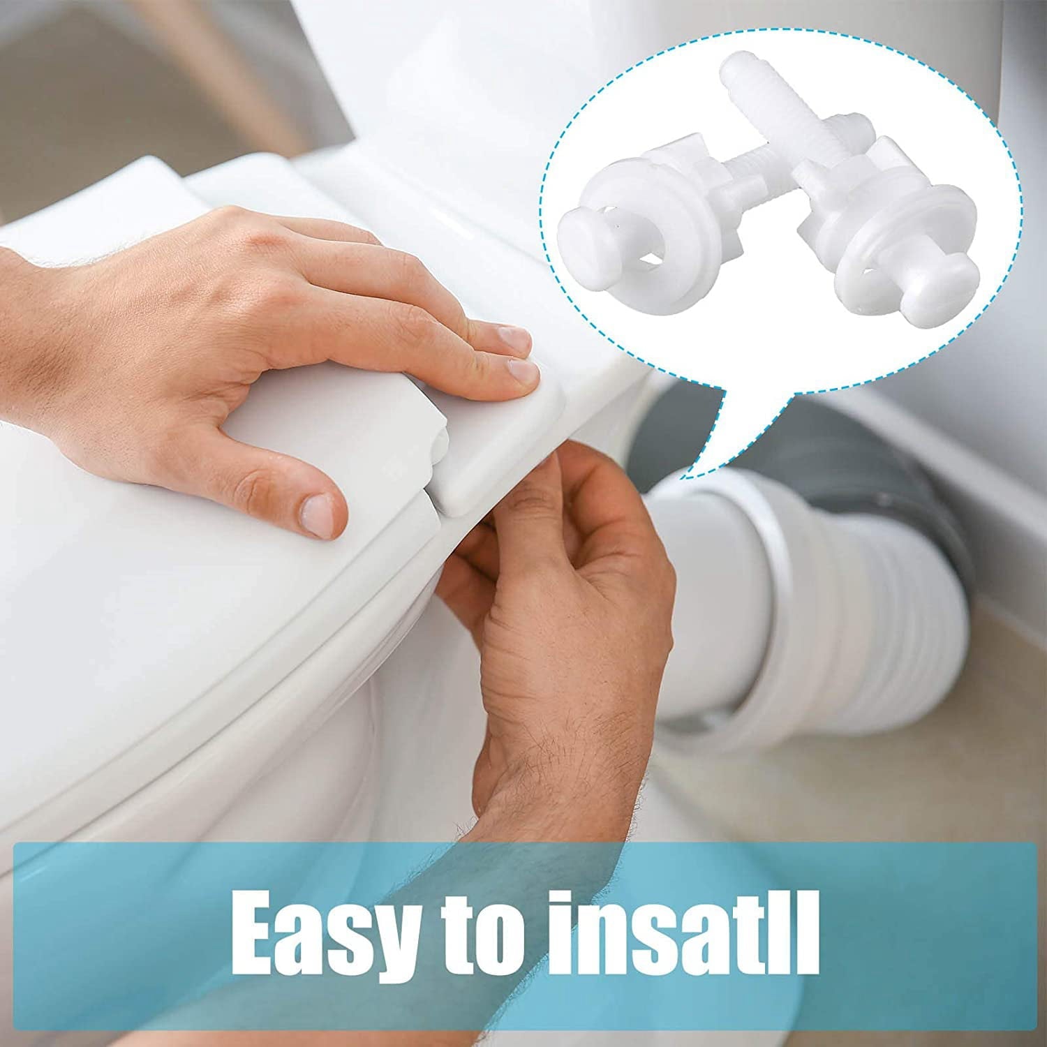 4PCS Toilet Seat Hinge Bolt Screws with Plastic Nuts and Washers Toilet Seat Replacement Parts Kit