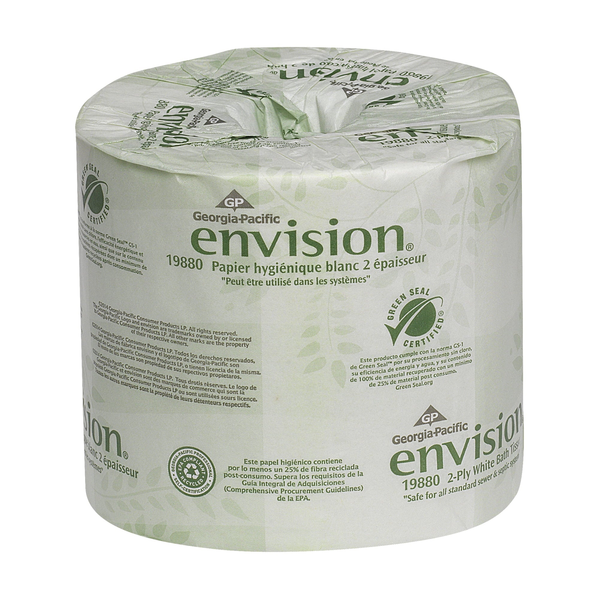 Georgia Pacific Professional Pacific Blue Basic Bathroom Tissue, Septic Safe, 2-Ply, White, 550 Sheets/Roll, 80 Rolls/Carton -GPC1988001