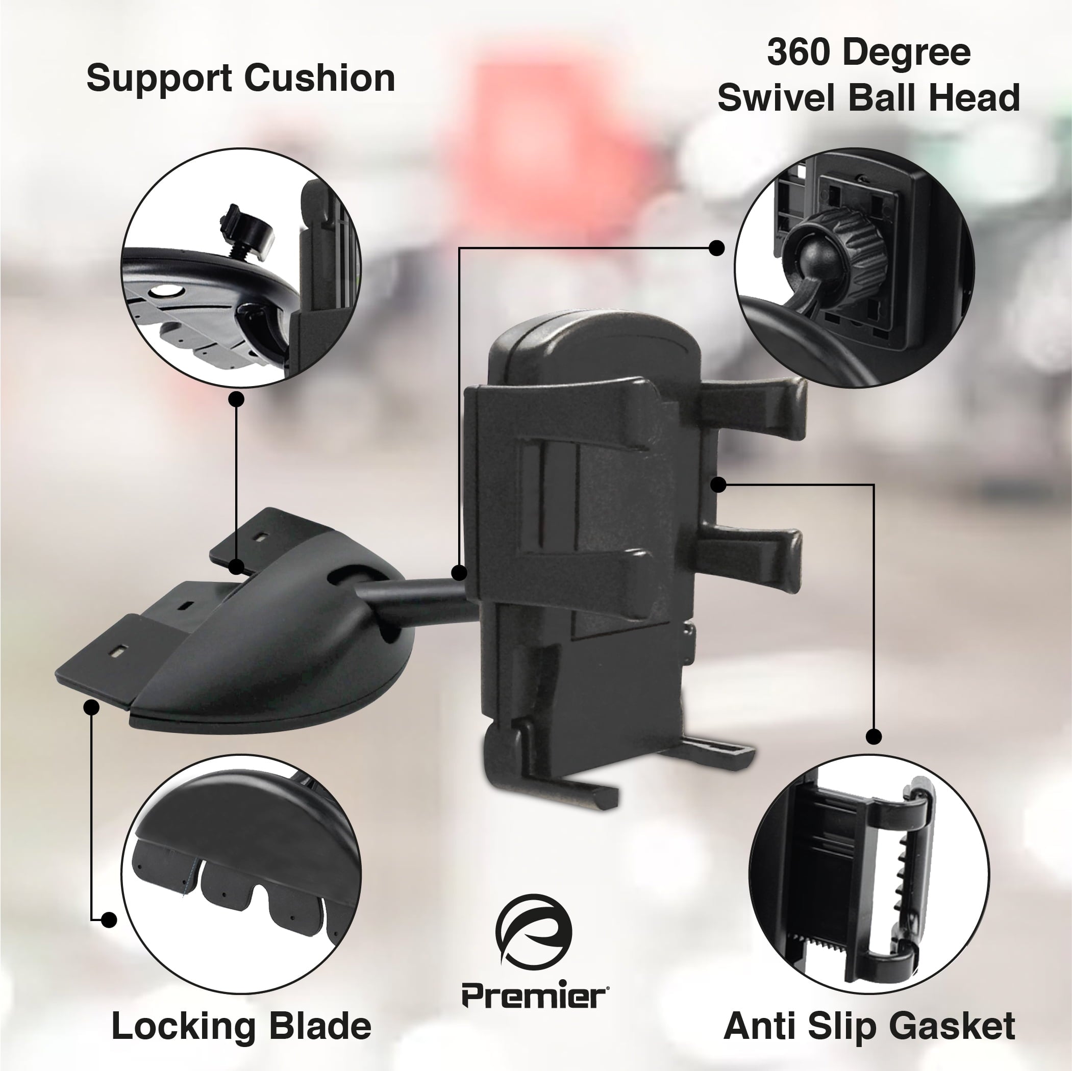 Premier CD Slot Phone Mount and Holder with Expandable Grip for all Mobile Devices, Black