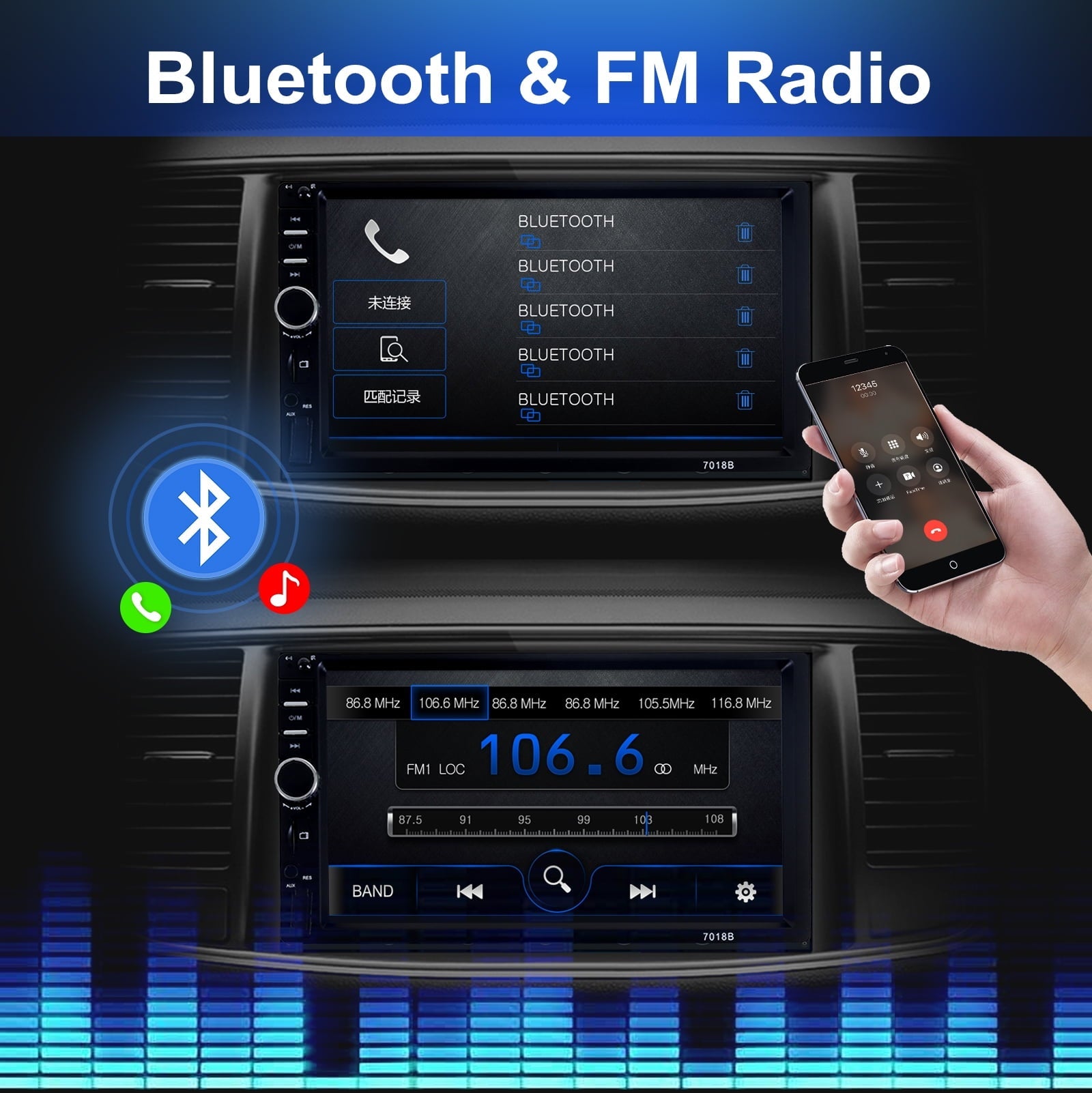 Car Stereo Touch Screen,7" Double Din Radio,Car Stereo with Bluetooth FM AUX USB SD Mirror Link Function,Backup Camera