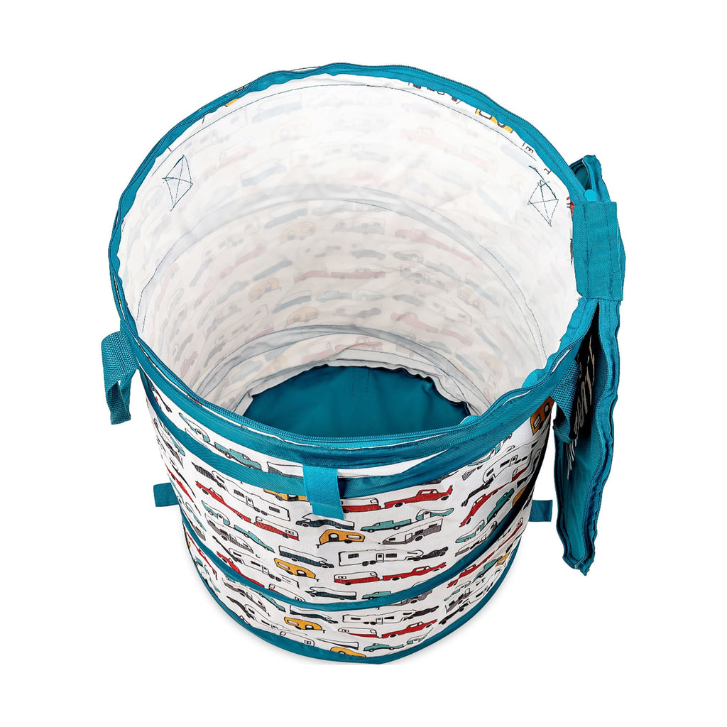Camco Life is Better at the Campsite Pop-Up Container | Holds 13-Gallon Kitchen-Size Garbage Bag | Heavy-Duty PVC, Unique RV Pattern (42989)
