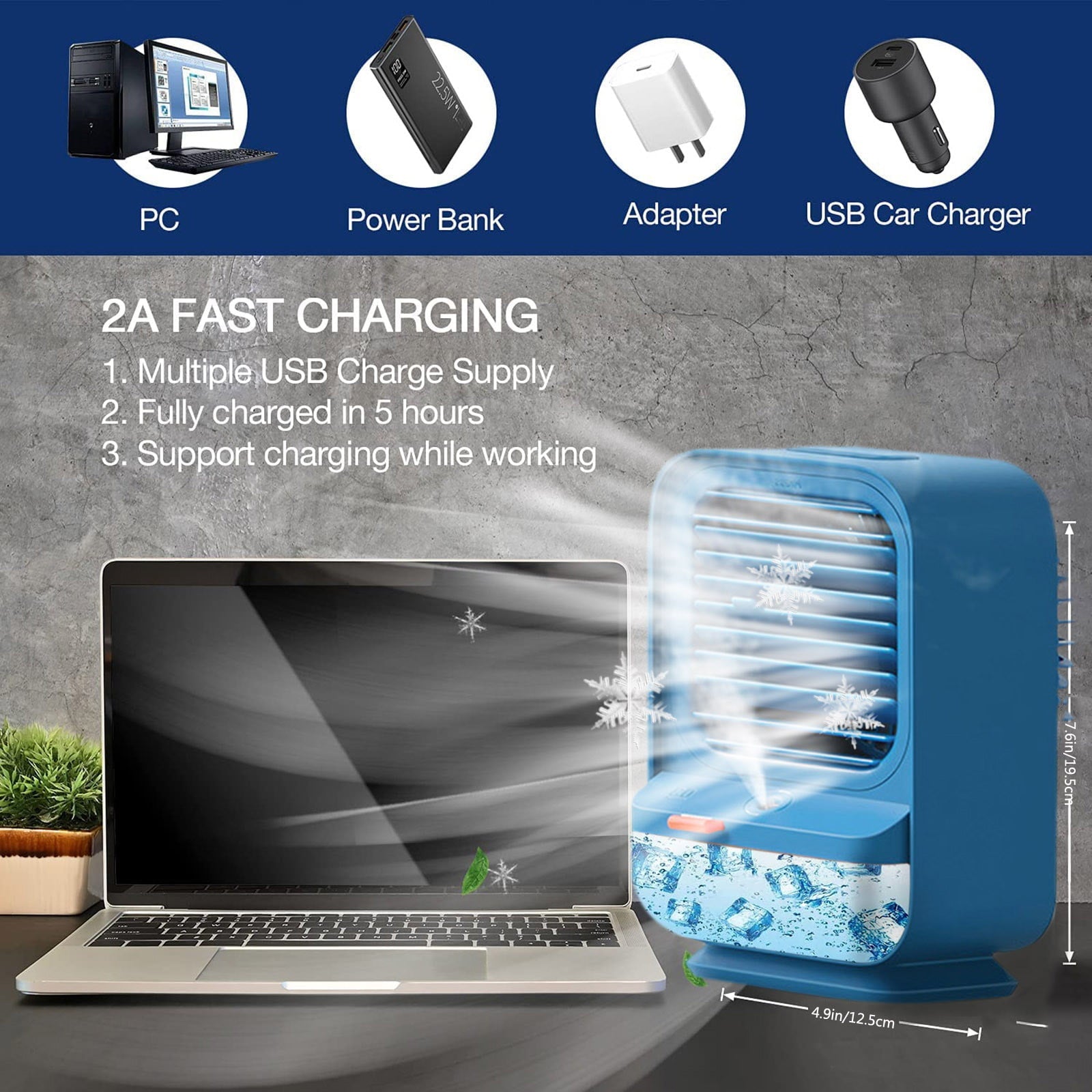 Quiet Oscillating Table Fan Air Conditioner Portable Evaporative Cooler Humidifier Mini Desktop Cooling Fan Tent Fan
