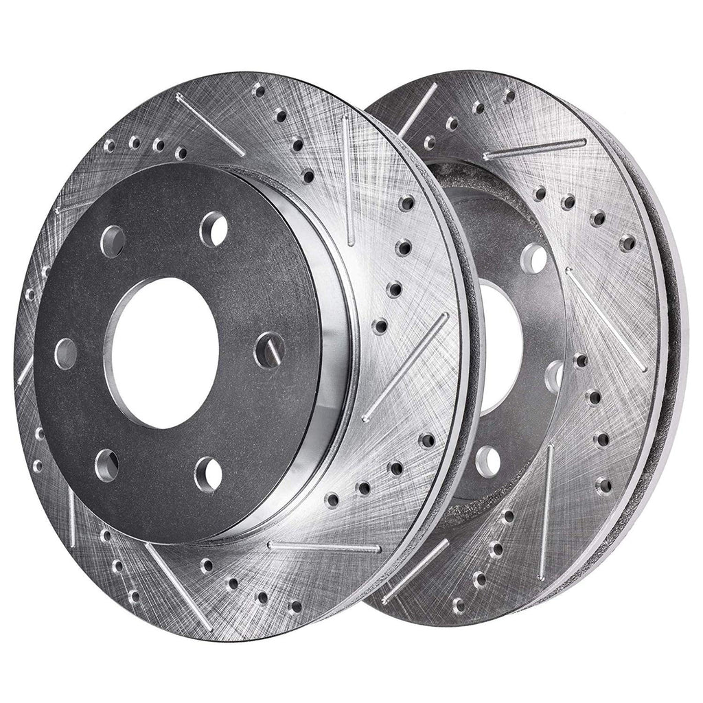 Detroit Axle - Brake Rotors for 12-20 Ford F-150 Drilled & Slotted Brakes Rotors 2012 2013 2014 2015 2016 2017 2018 2019 2020 Replacement: 13.78'' Front Rotor and 13.7'' Rear Rotor 6 Lug