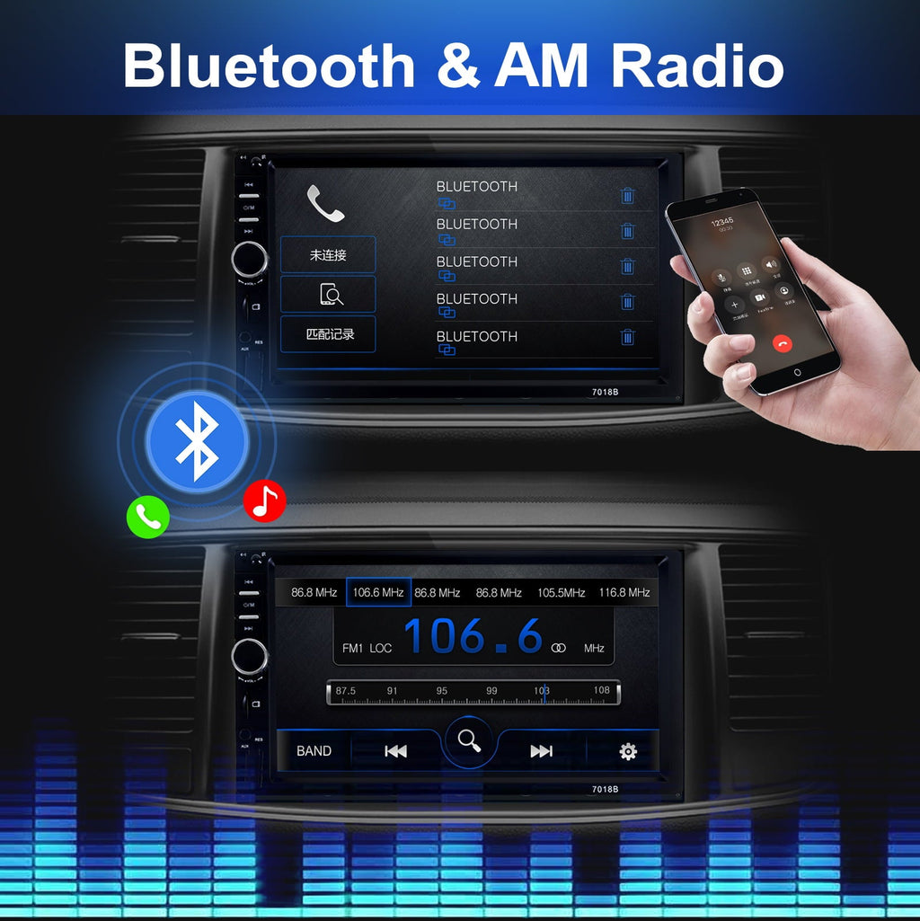 Double DIN Car Stereo Radio, 7" HD Car MP5 Player, Digital Display Touch Screen, Bluetooth 4.2/ MP5 Player, Car Radio with Bluetooth, 4 LED Rearview Camera
